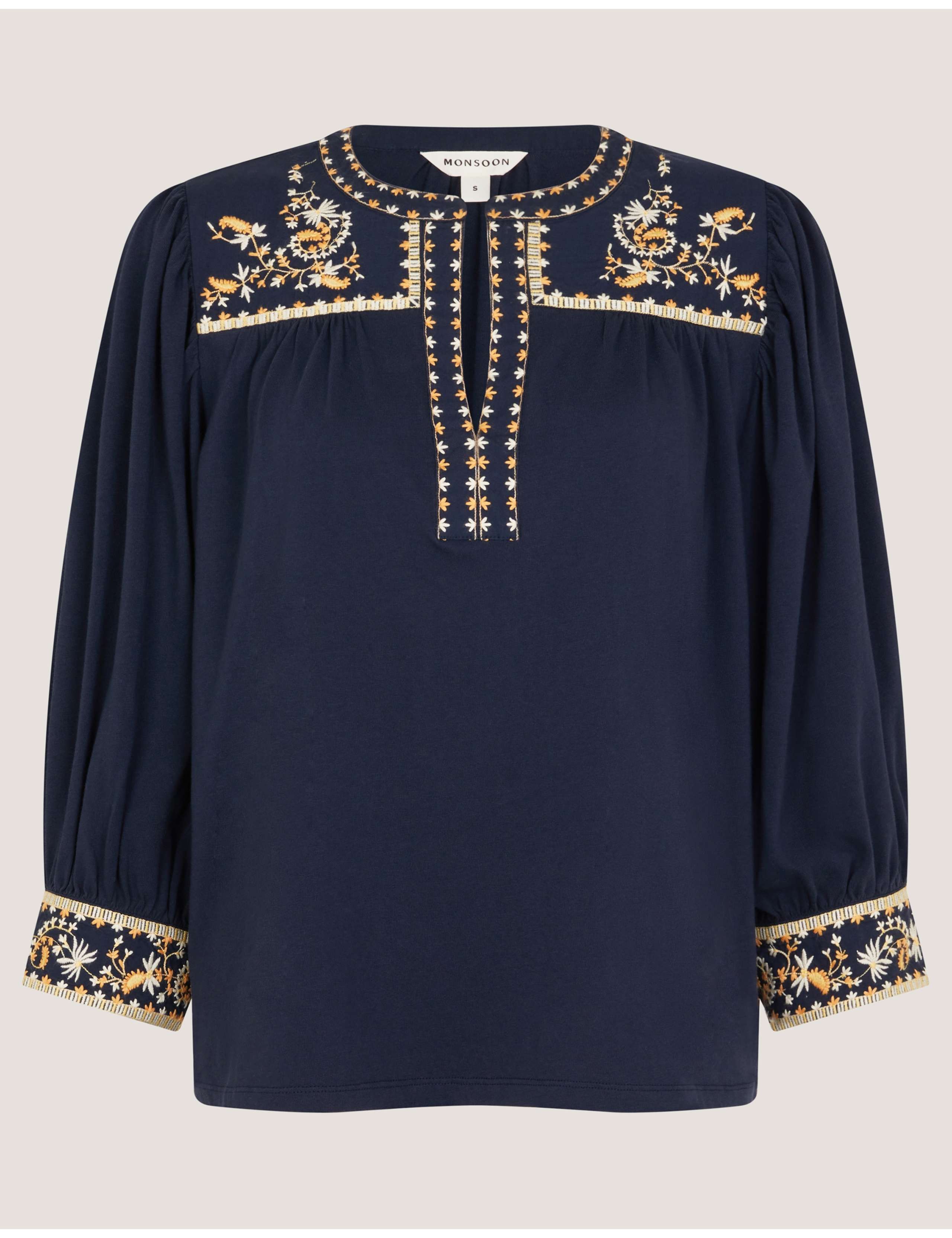 Pure Cotton Embroidered Crew Neck Blouse 2 of 5