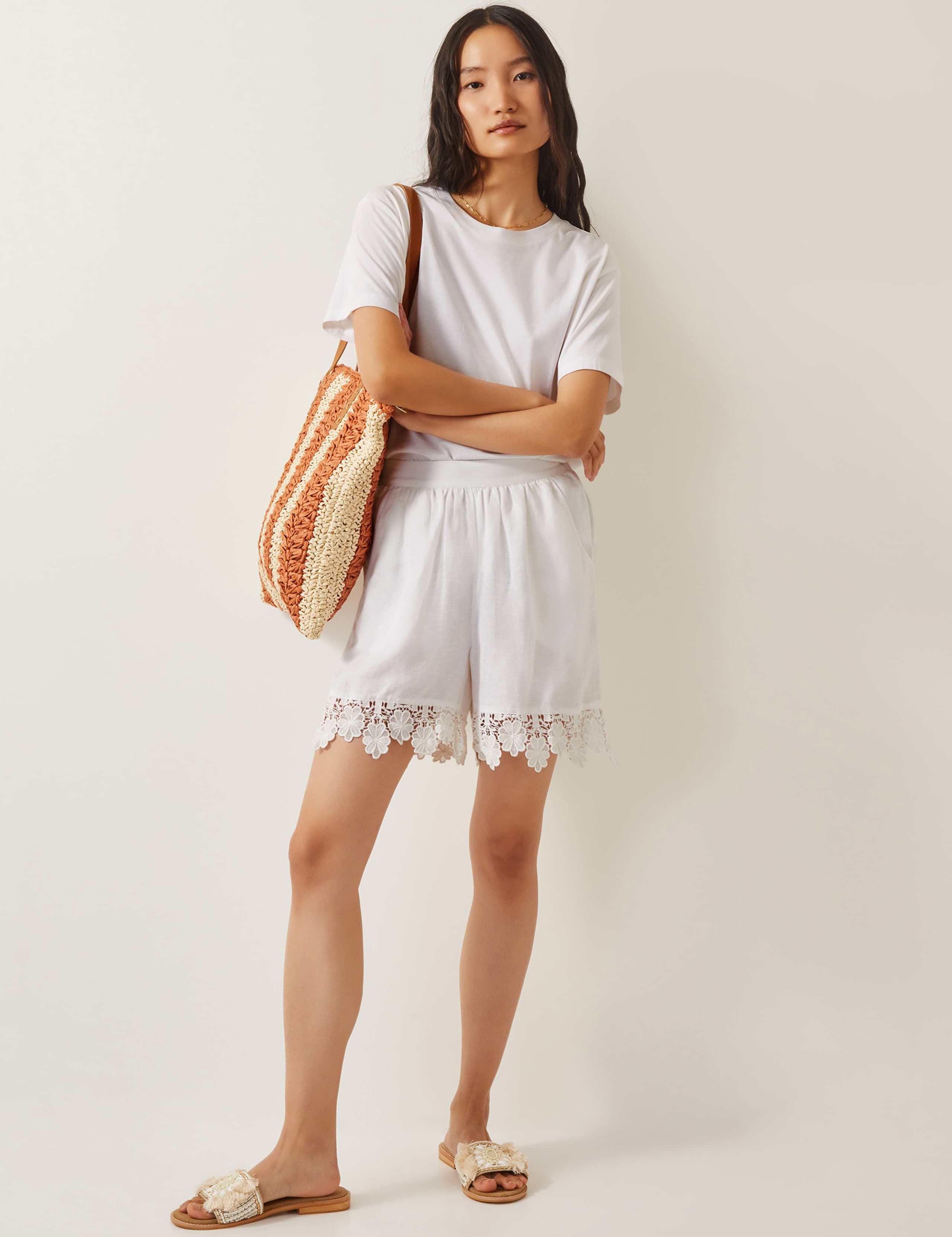 Linen Blend Floral Lace Trimmed Shorts 4 of 5