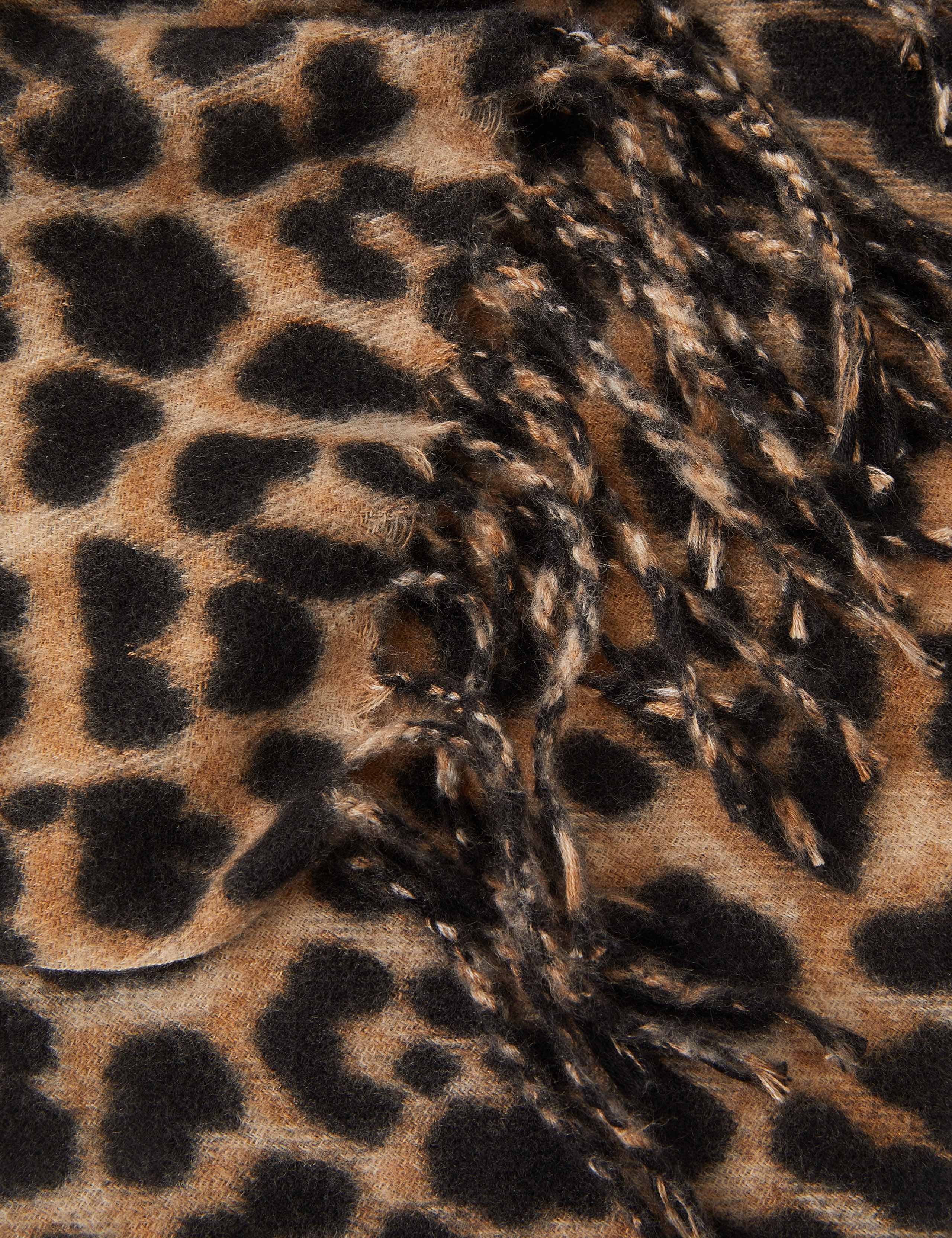 Brushed Leopard Print Tassel Scarf 2 of 2