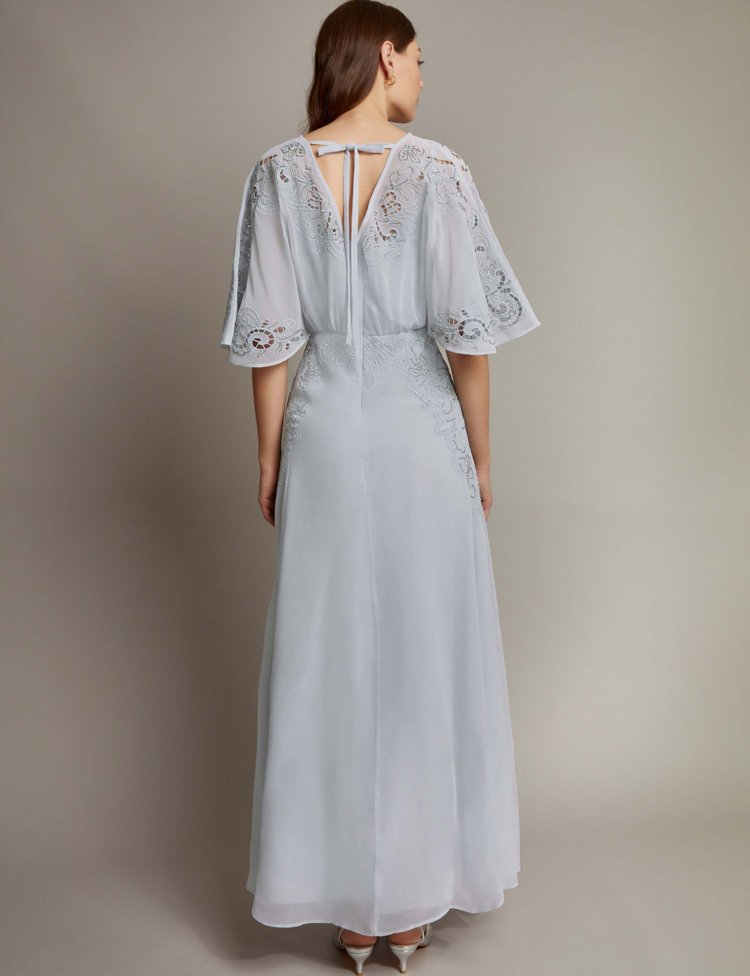 Embroidered Angel Sleeve Maxi Waisted Dress 5 of 5
