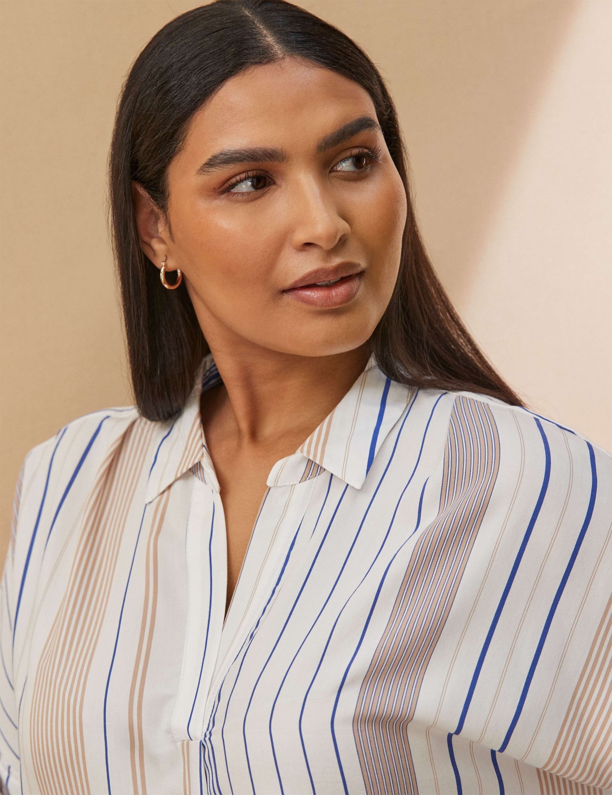 Multi Striped V-Neck Collared Shirt 2 of 2