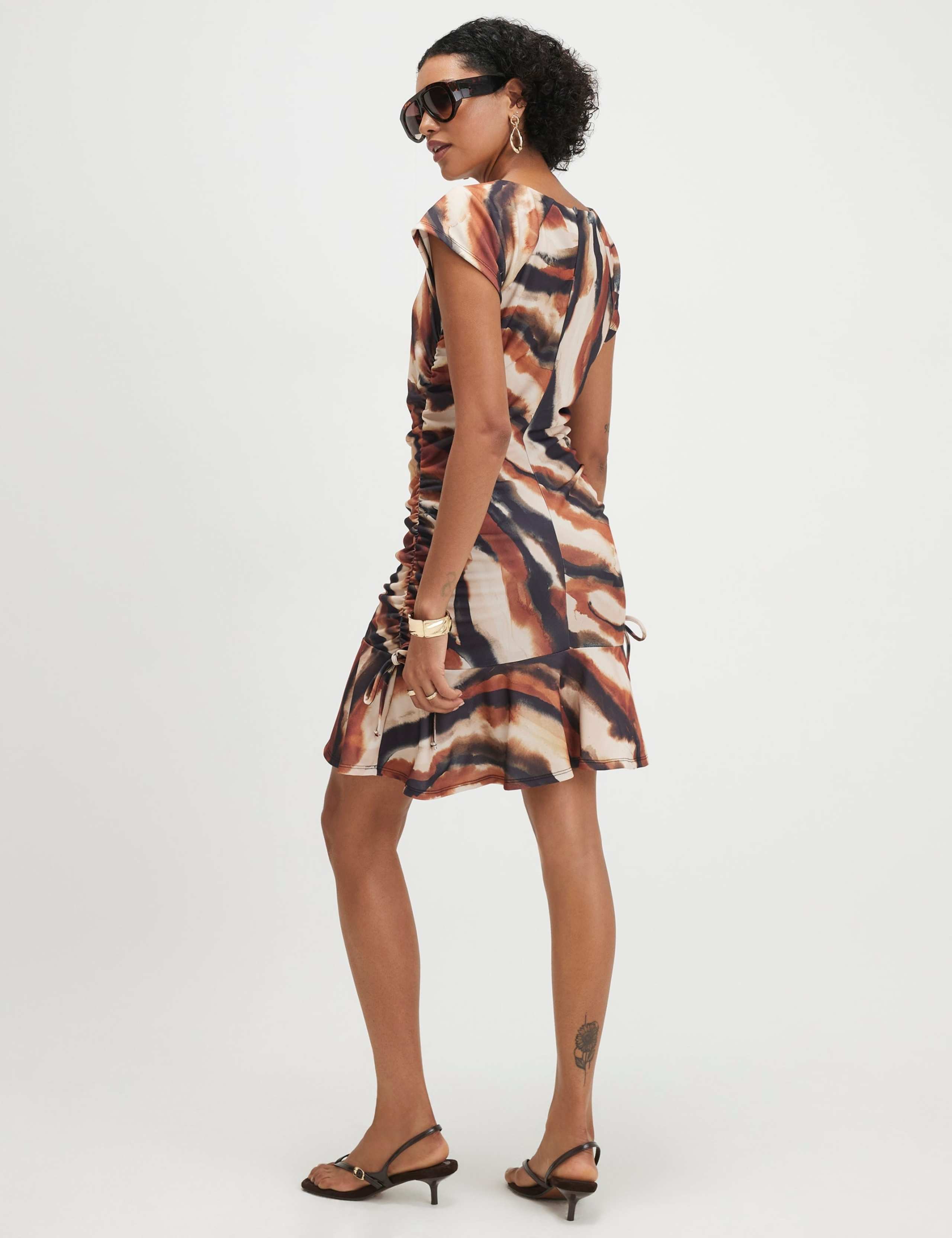 Printed Ruched Mini Skater Dress 2 of 4