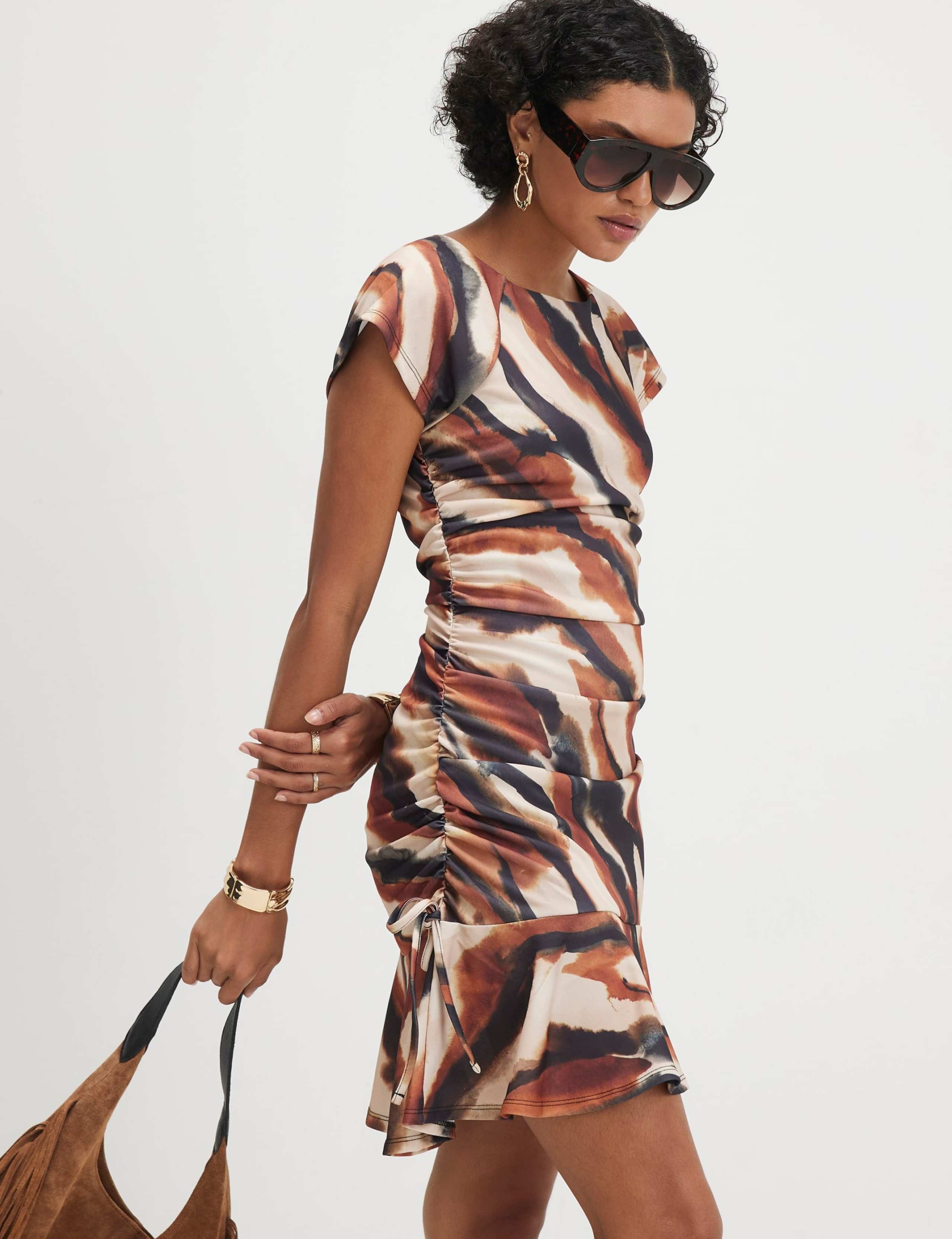 Printed Ruched Mini Skater Dress 4 of 4