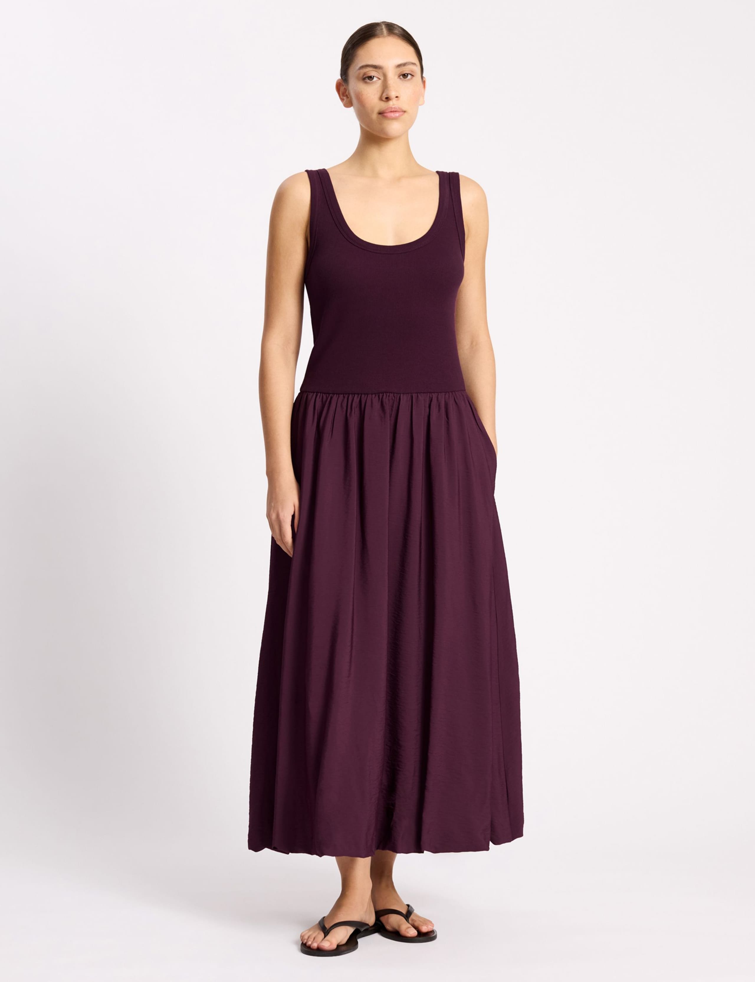 Jersey Scoop Neck Bubble Hem Midi Dress 1 of 4