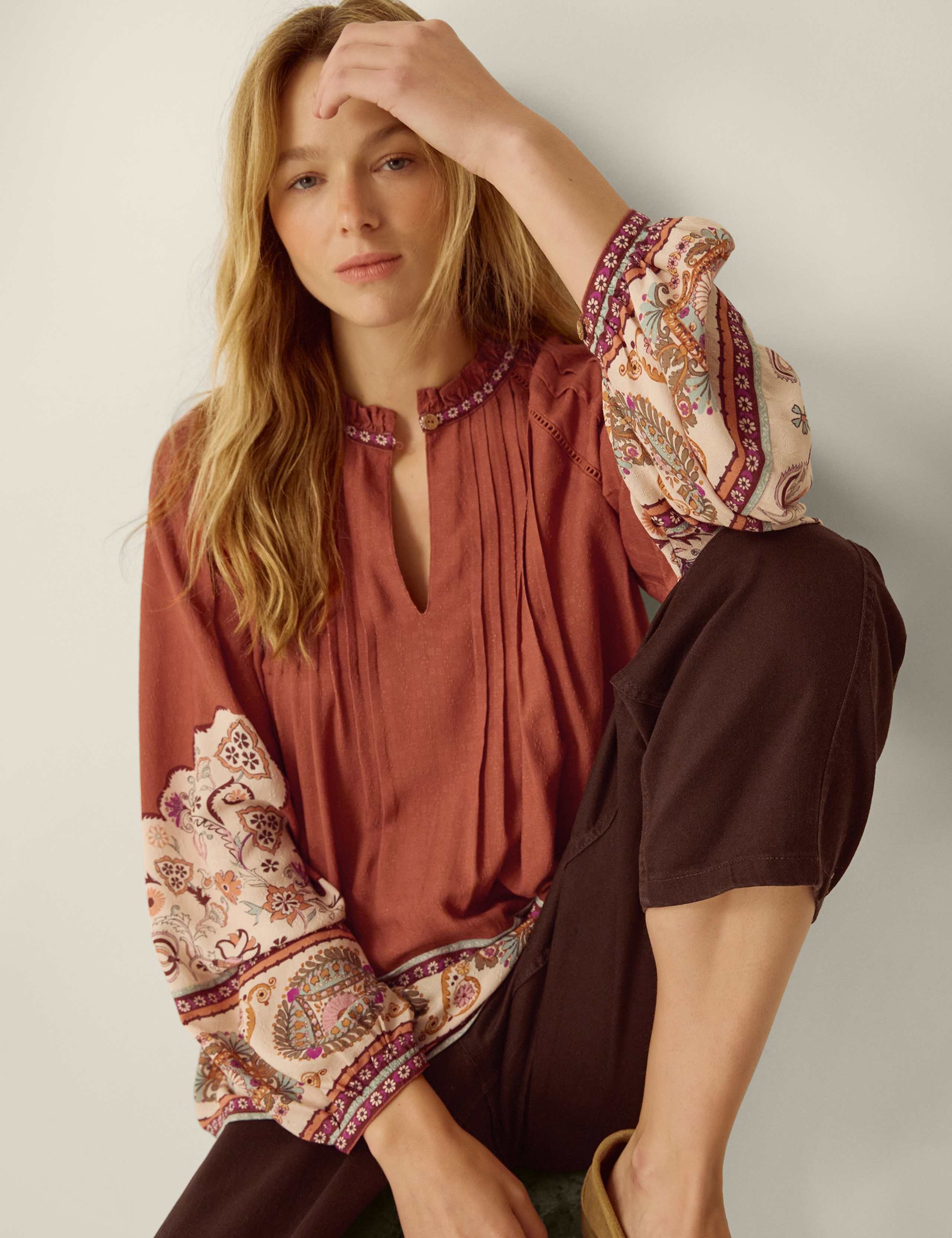 Printed Pintuck Blouse 4 of 4