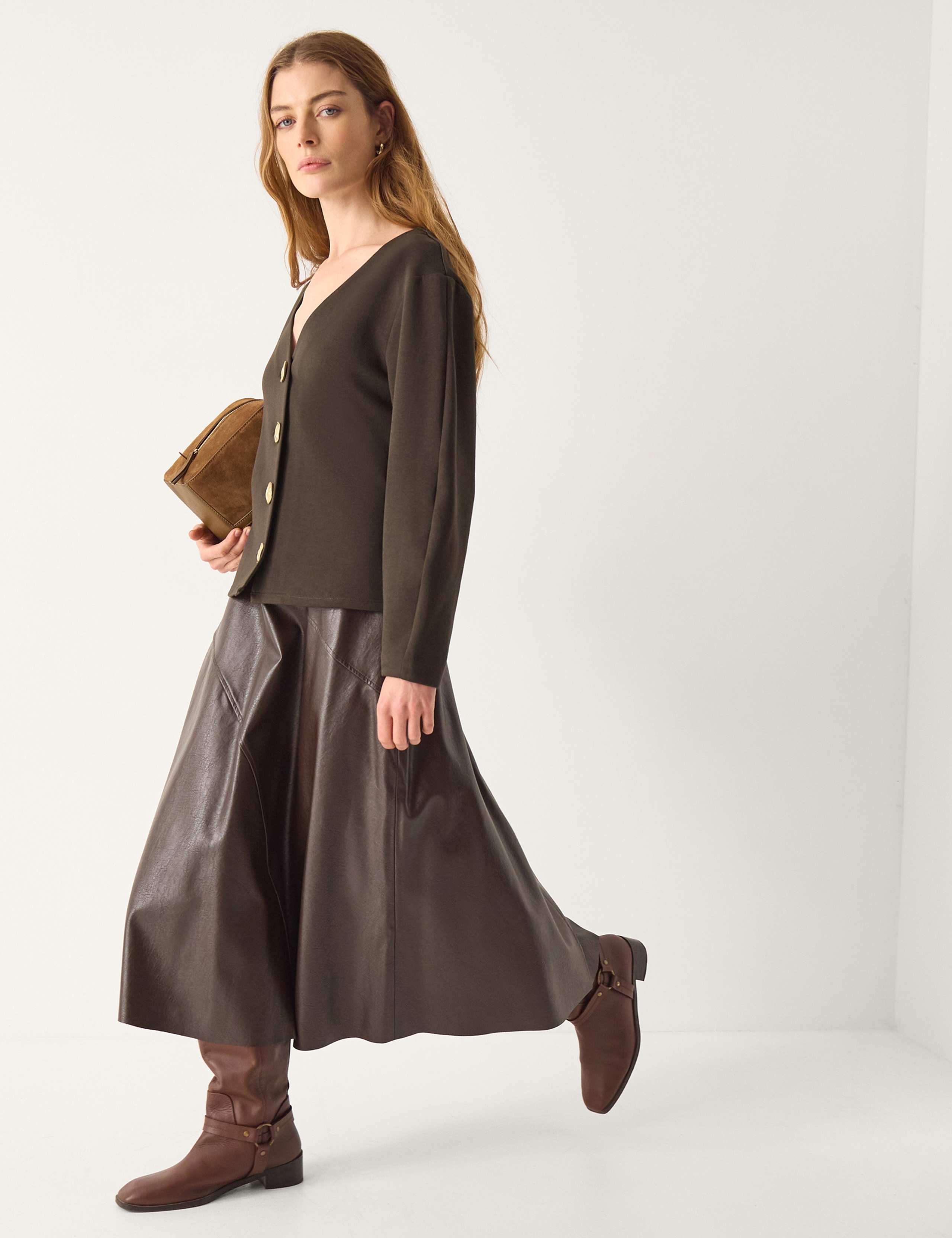 Jersey V-Neck Button Detail Top 3 of 5