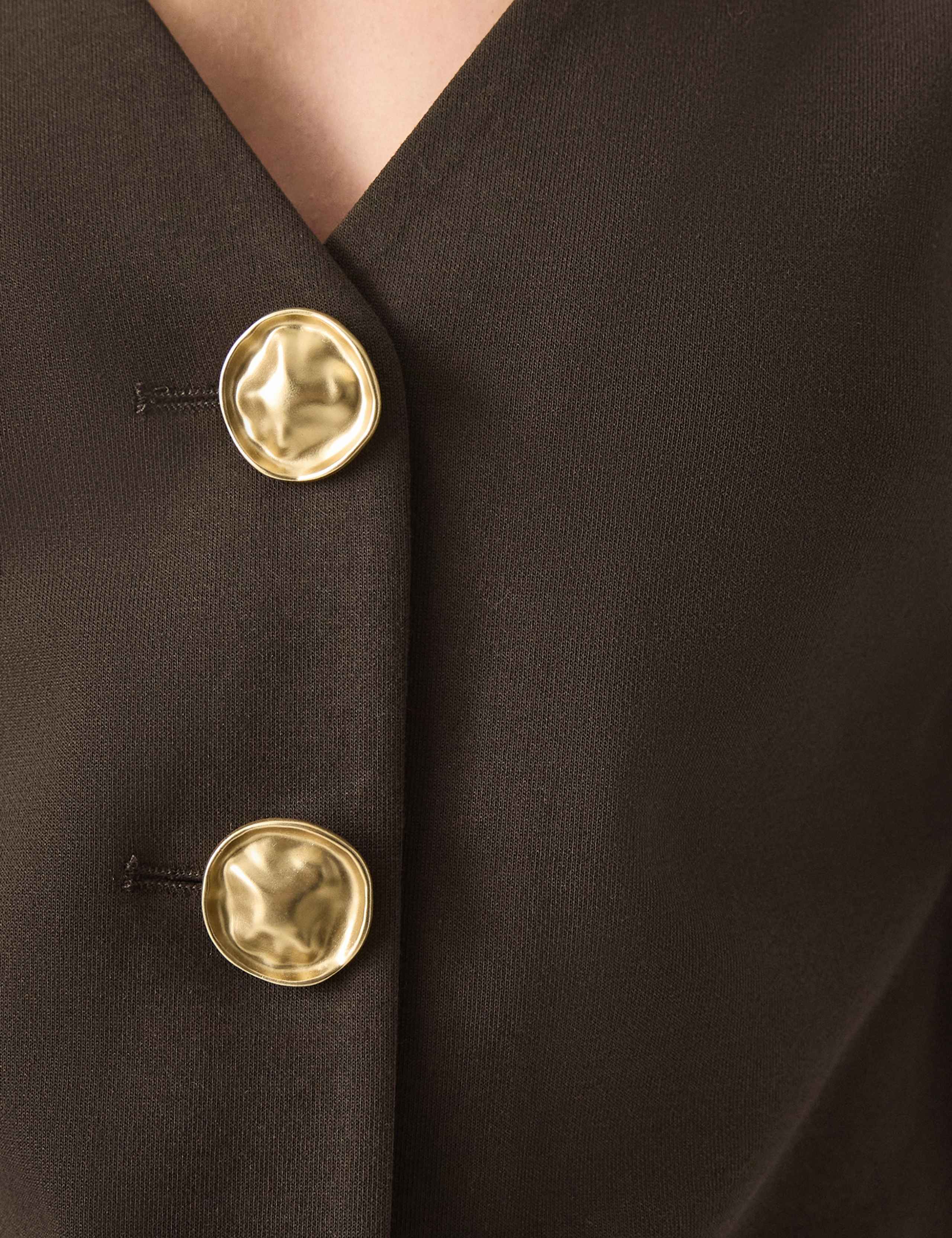 Jersey V-Neck Button Detail Top 4 of 5