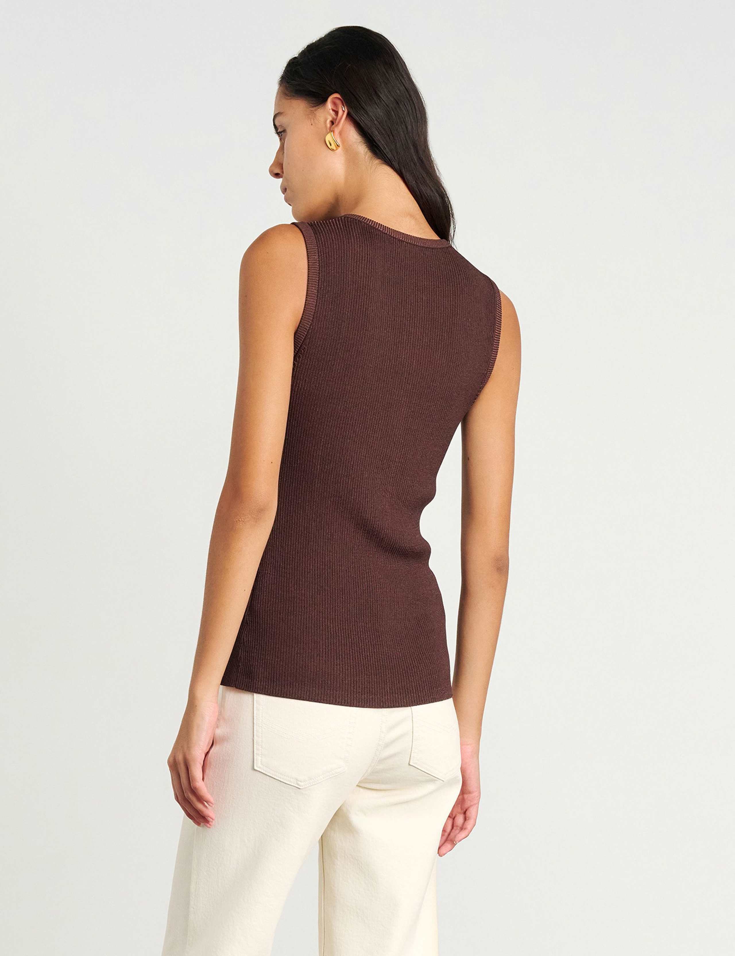 Ribbed Button Through Longline Vest Top 2 of 5
