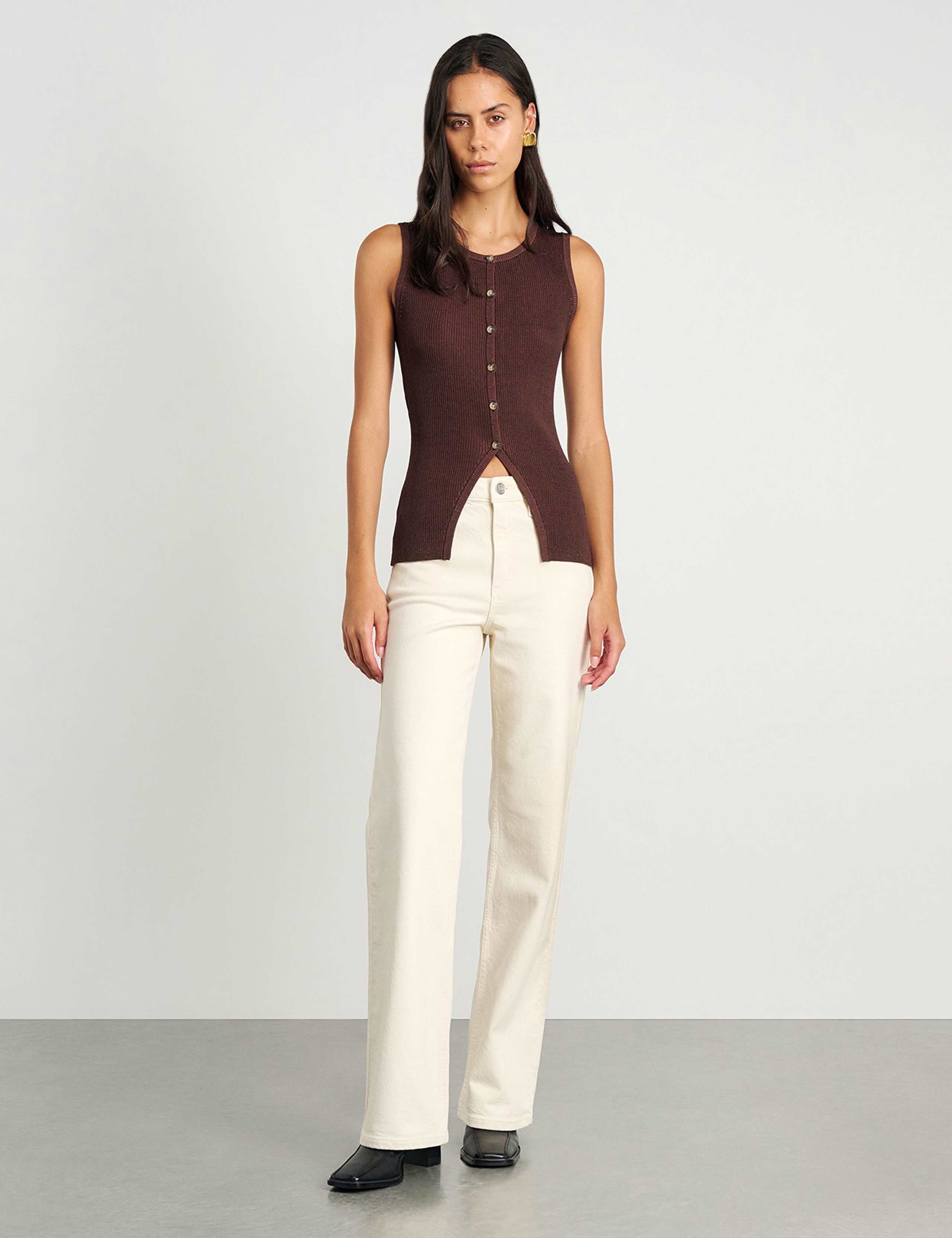 Ribbed Button Through Longline Vest Top 4 of 5