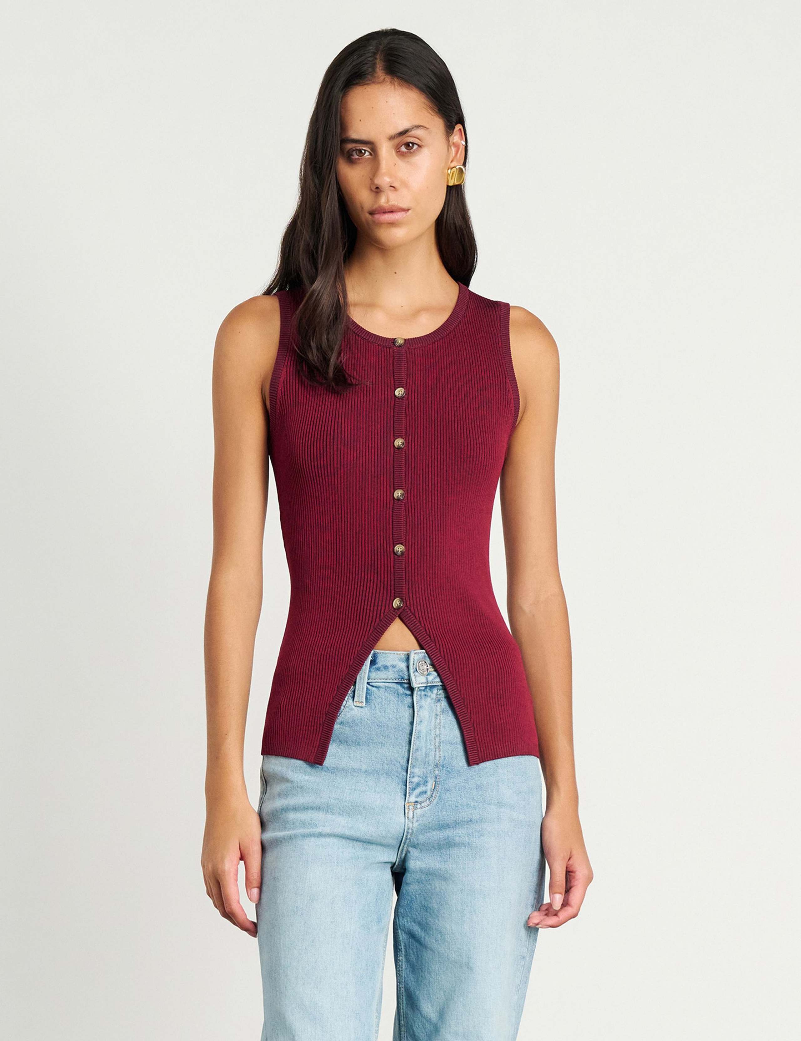 Ribbed Button Through Longline Vest Top 2 of 6