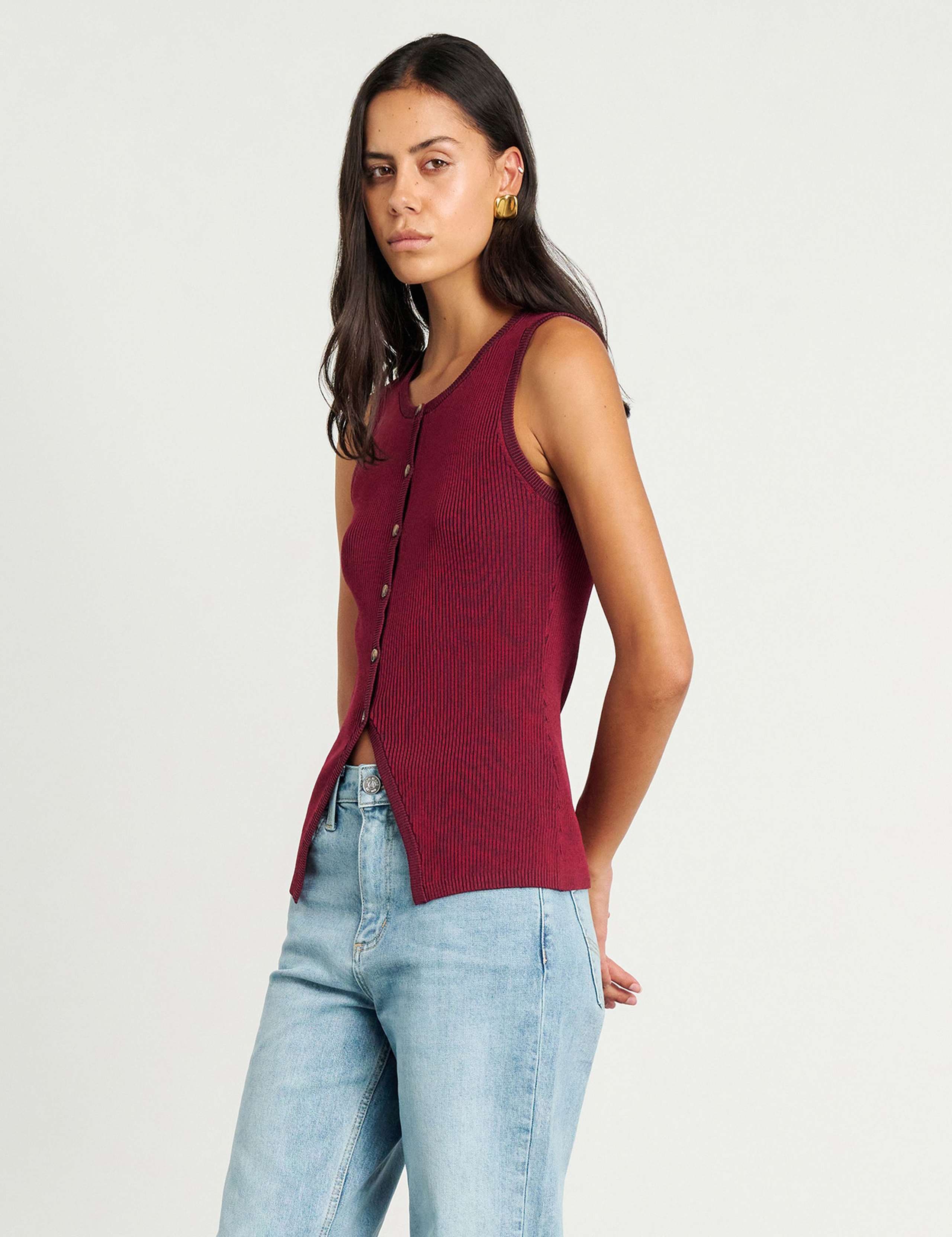 Ribbed Button Through Longline Vest Top 4 of 6