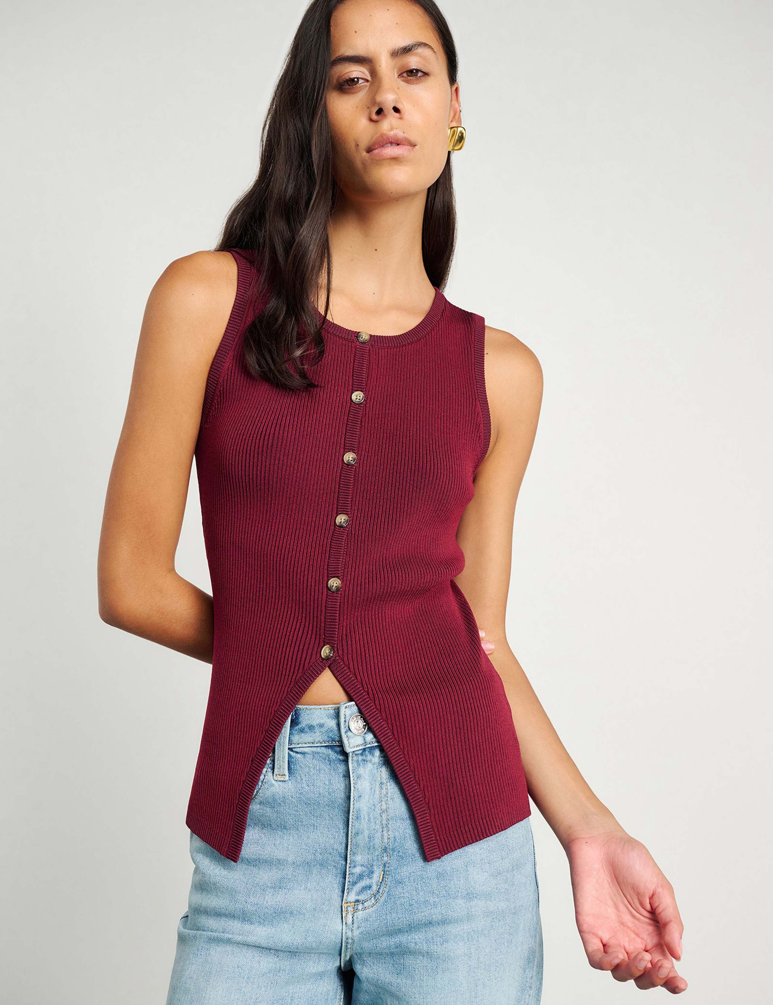 Ribbed Button Through Longline Vest Top 5 of 6
