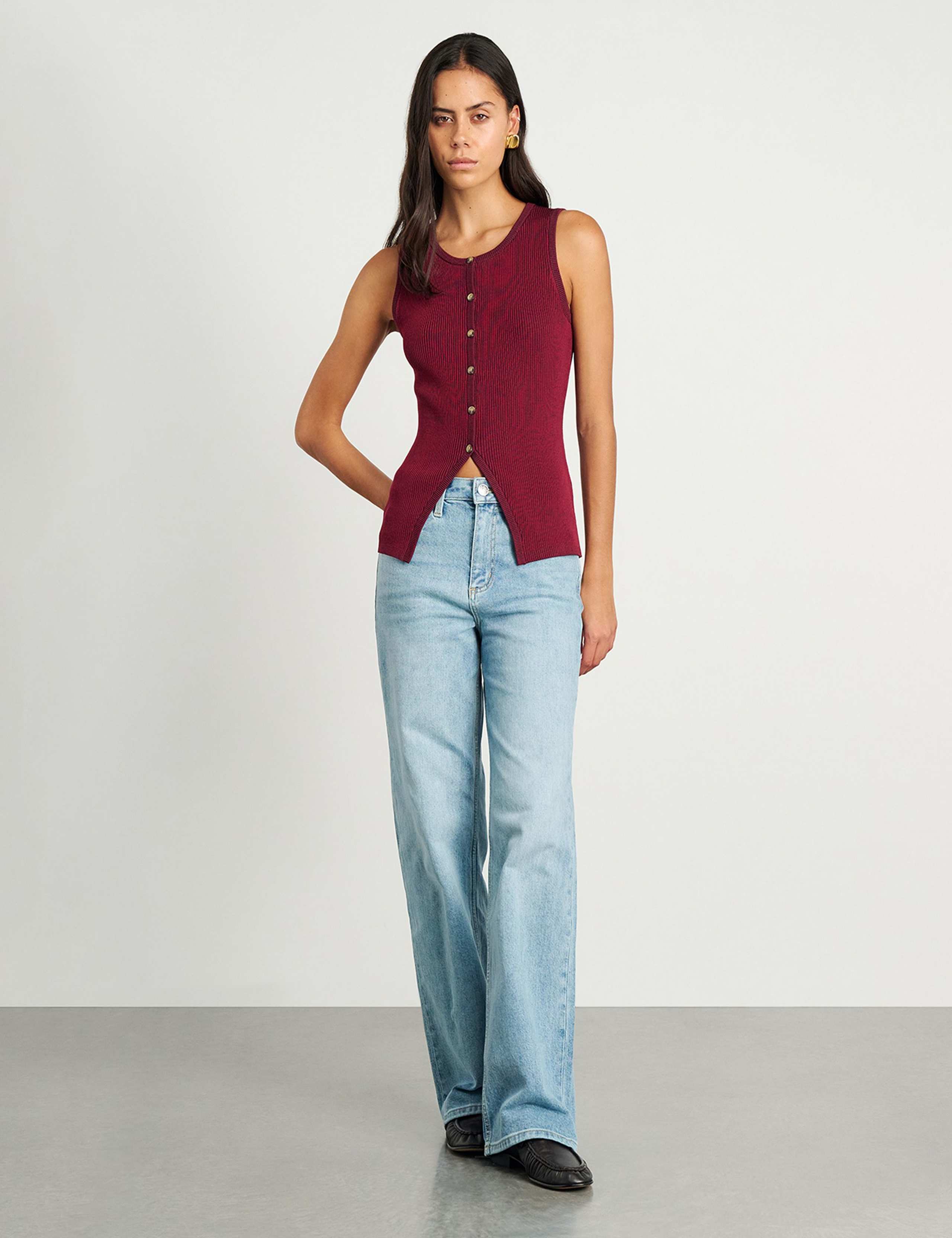 Ribbed Button Through Longline Vest Top 6 of 6