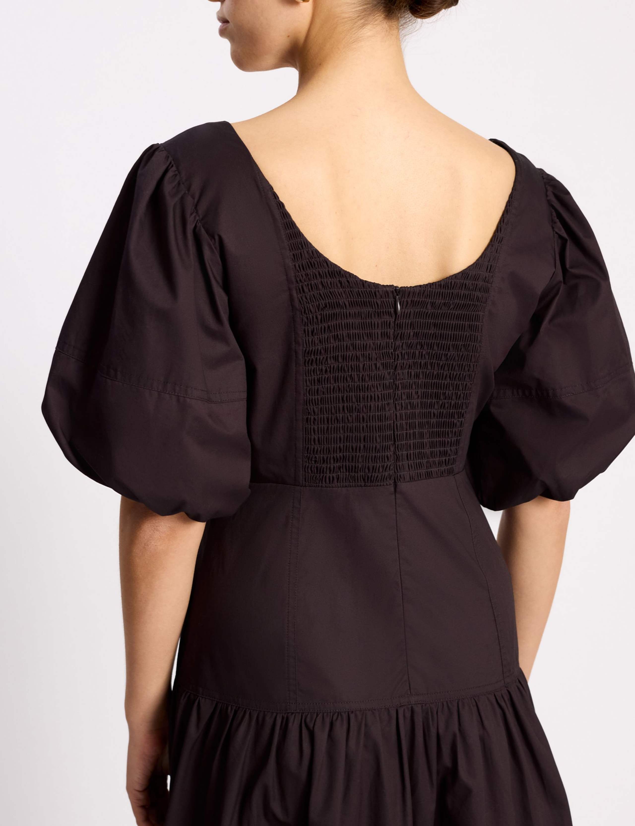 Pure Cotton Sateen Puff Sleeve Neck Midi Dress 6 of 6