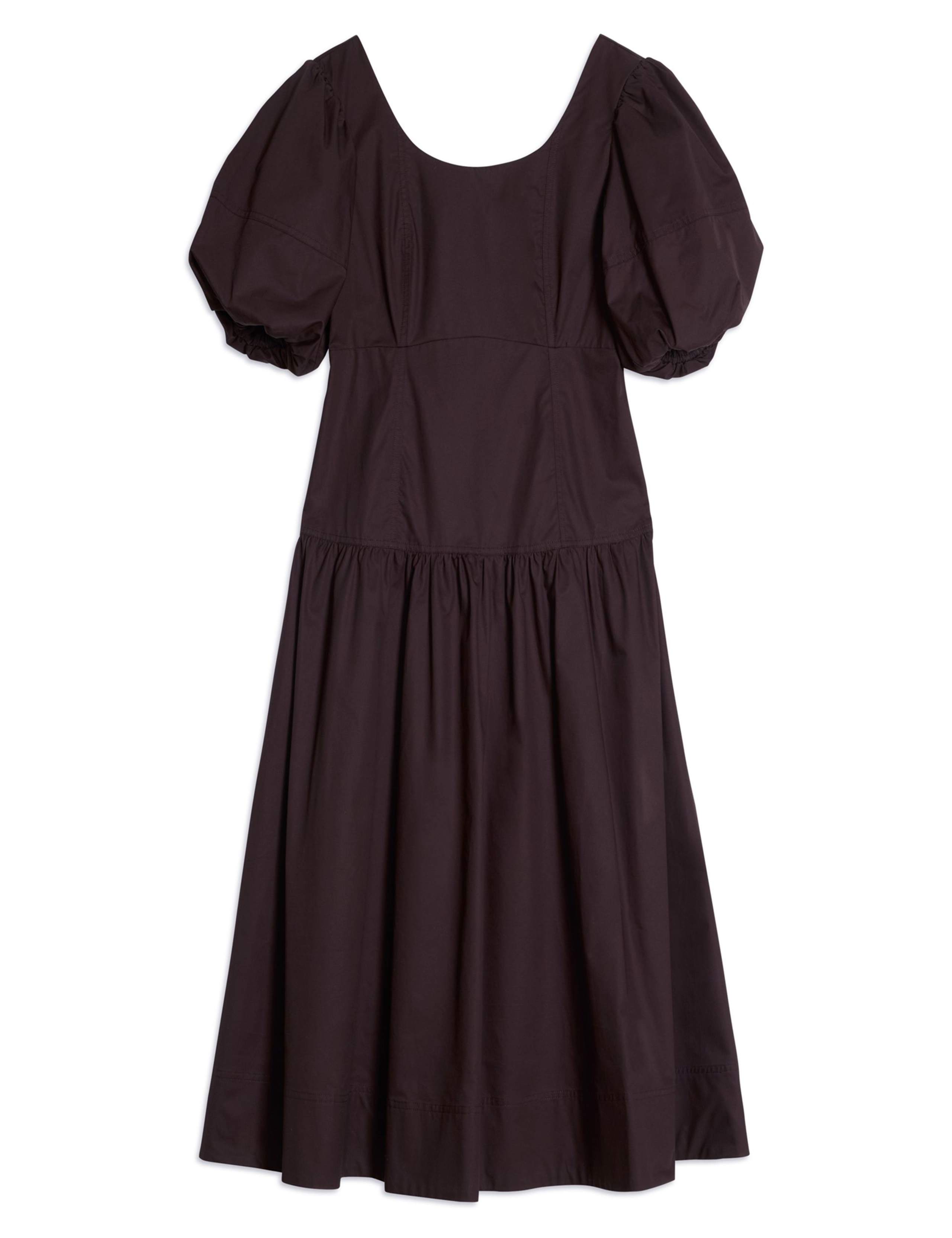 Pure Cotton Sateen Puff Sleeve Neck Midi Dress 2 of 6