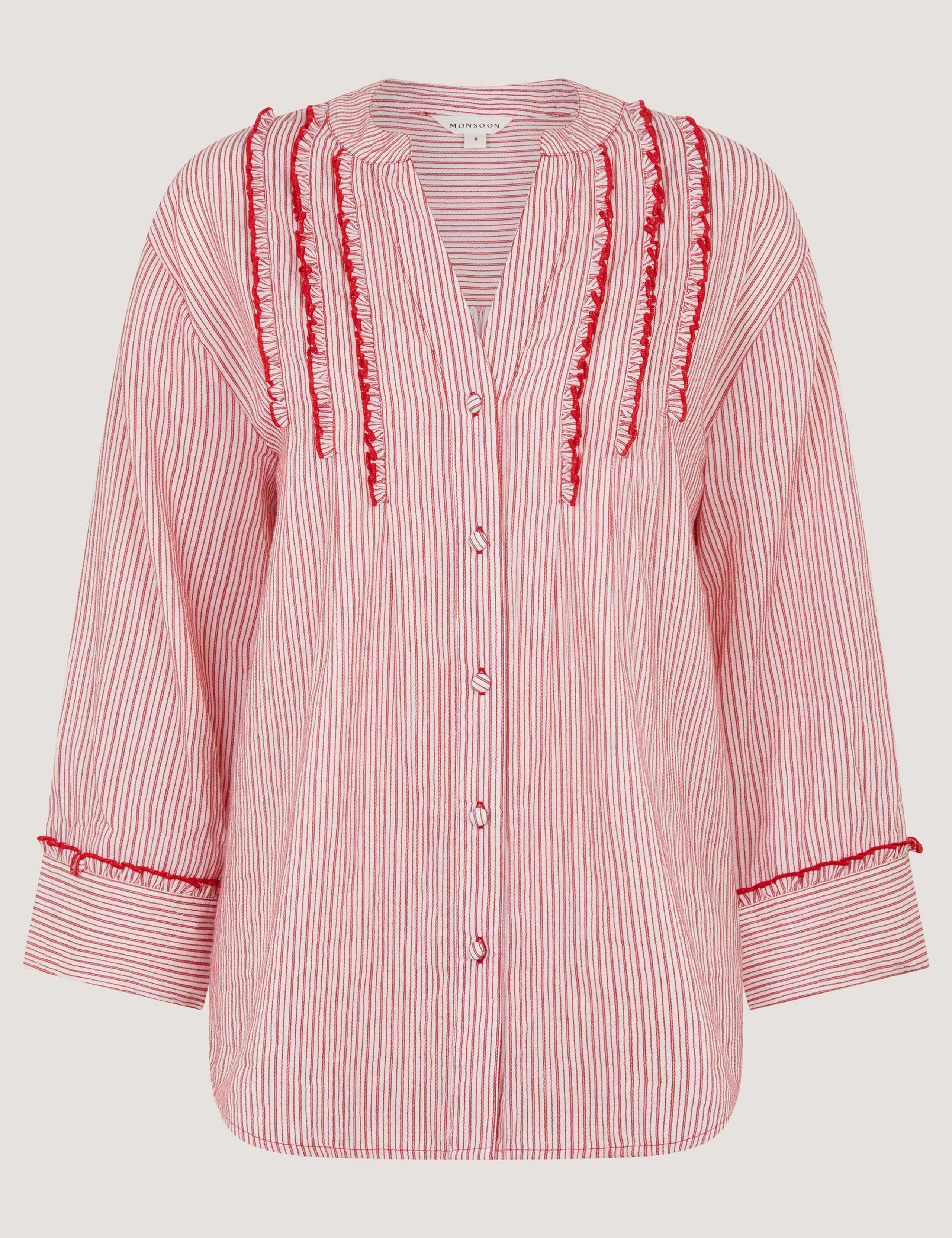 Pure Cotton Striped Notch Neck Ruffle Shirt 3 of 5