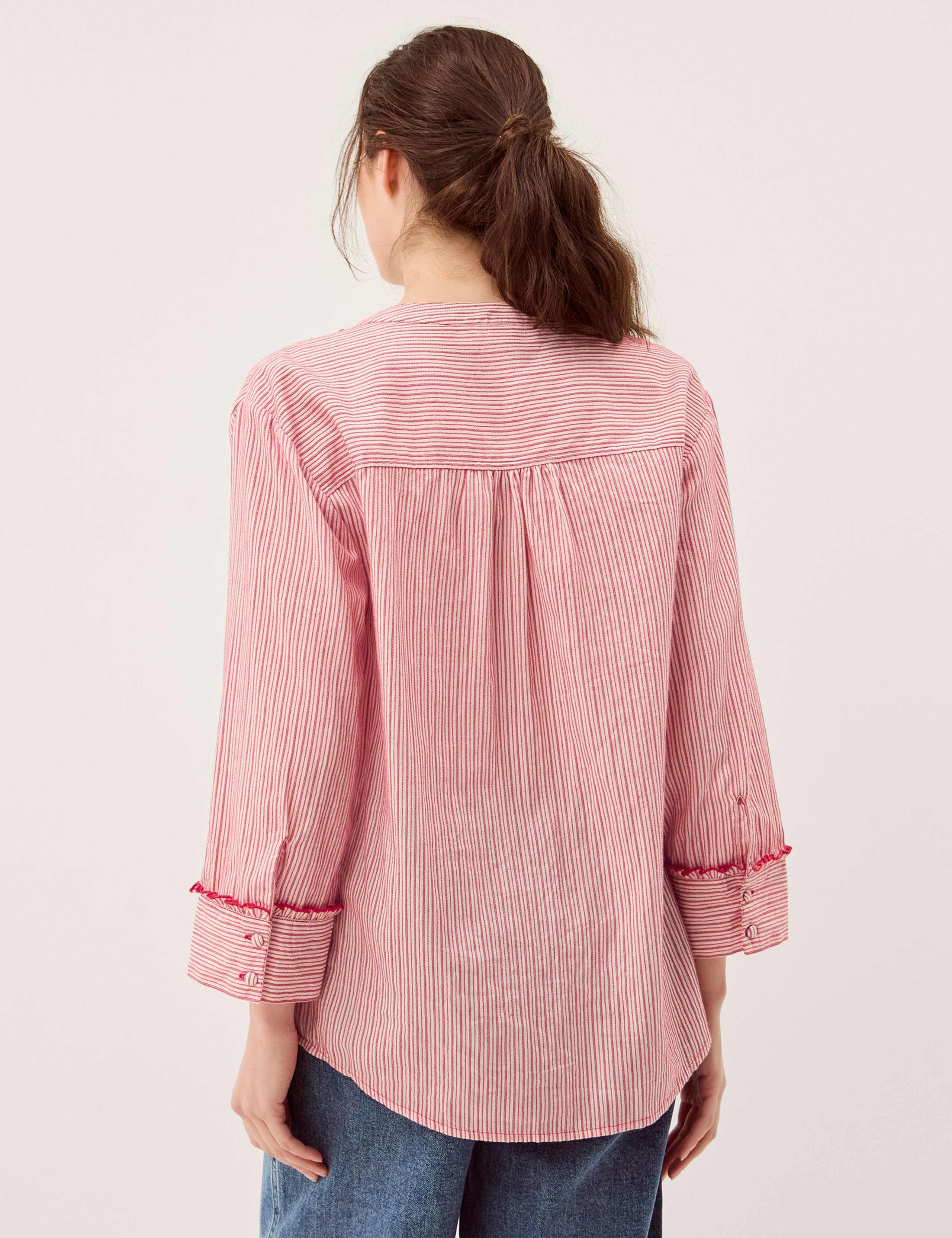 Pure Cotton Striped Notch Neck Ruffle Shirt 5 of 5