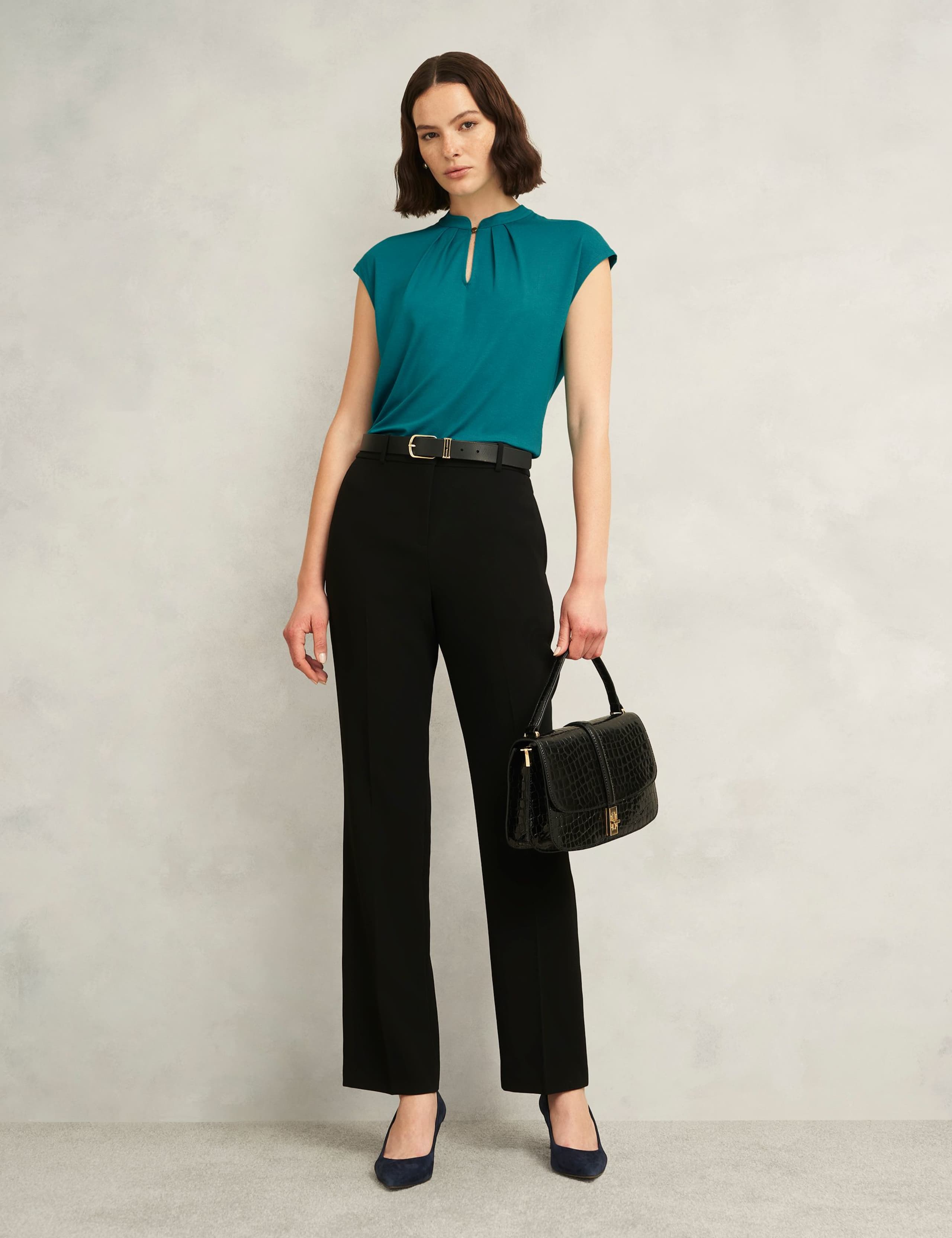 Button Detail Cap Sleeve Keyhole Top 3 of 5