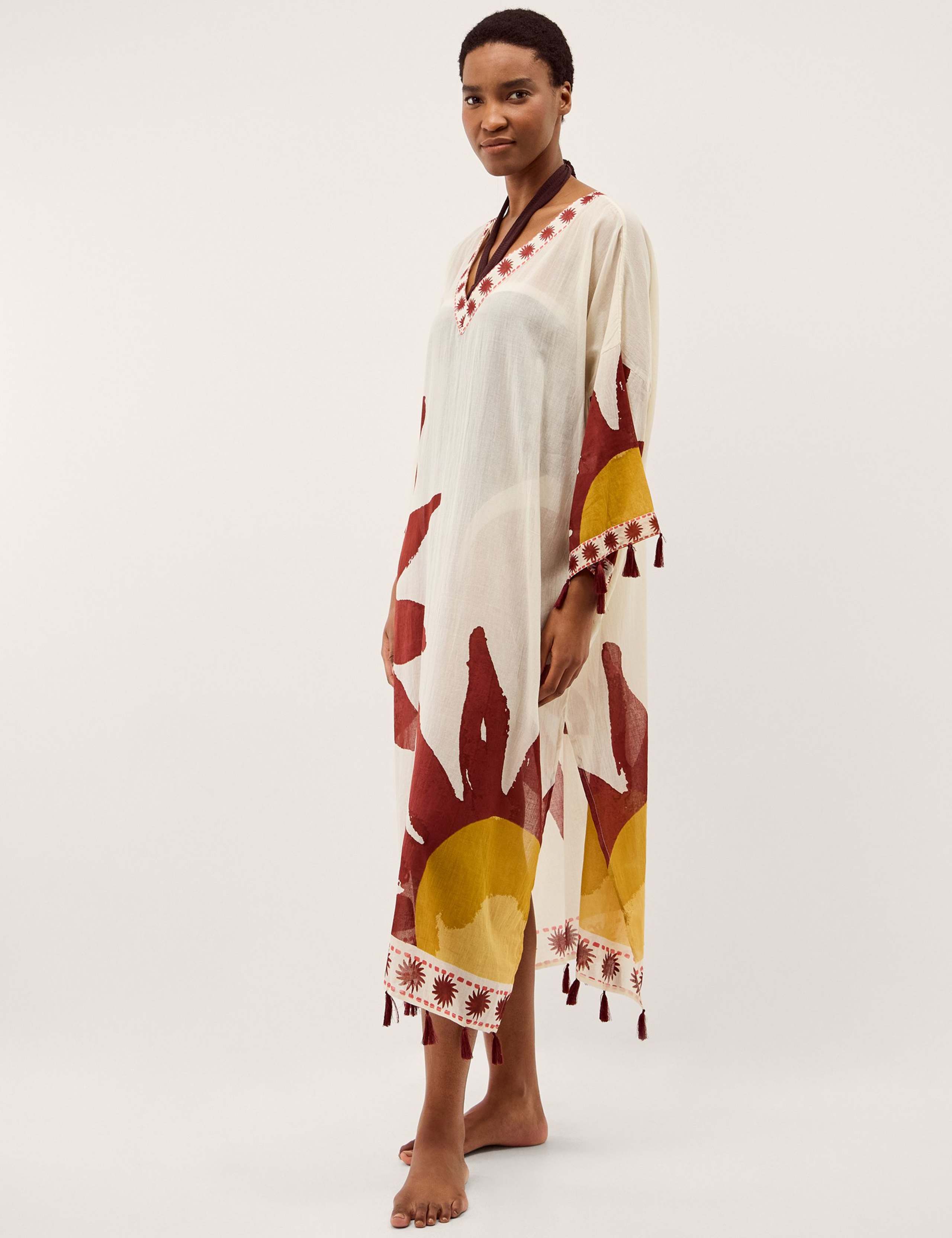 Pure Cotton Printed V-Neck Maxi Kaftan Dress 1 of 2