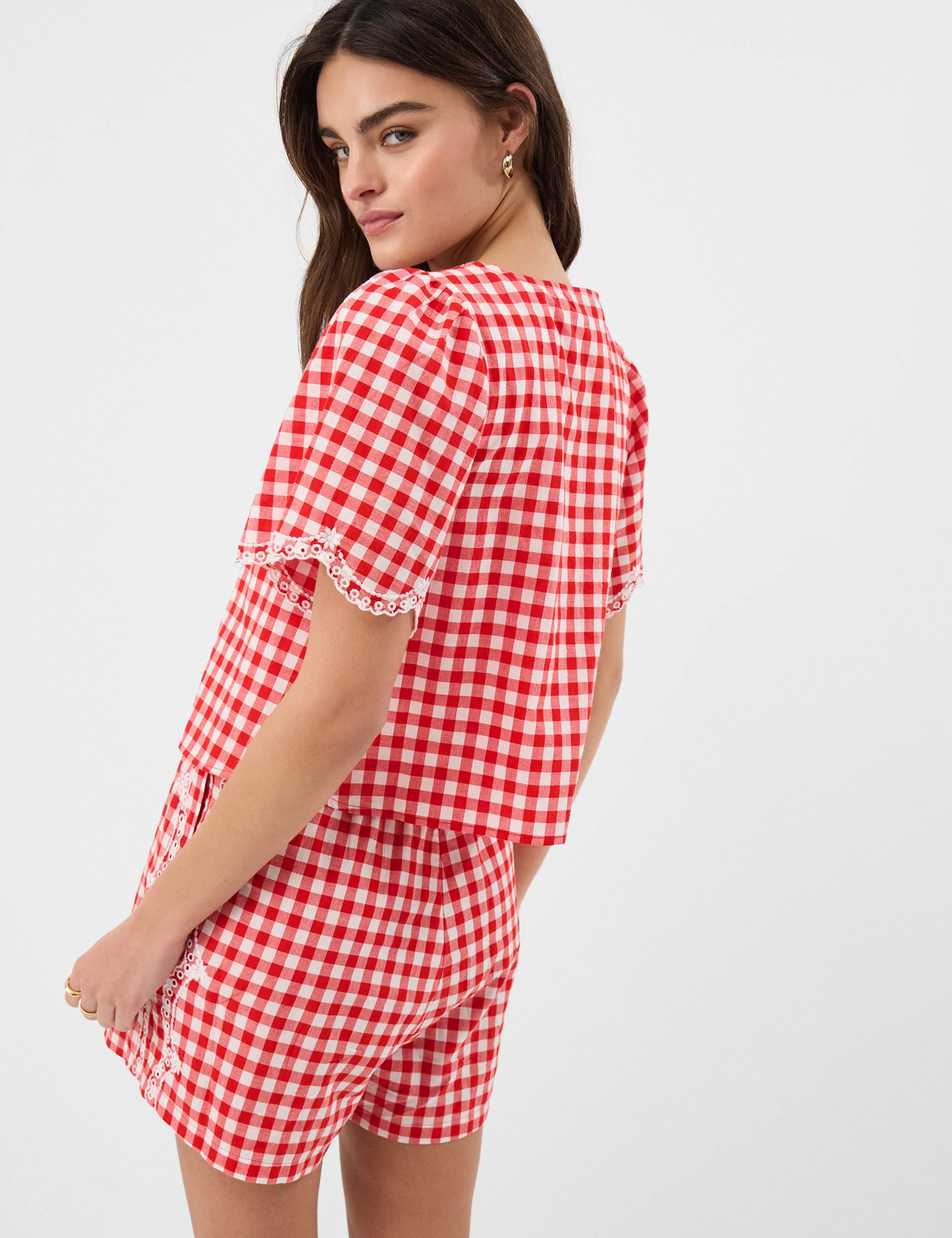 Pure Cotton Gingham Tie Front Blouse 4 of 4