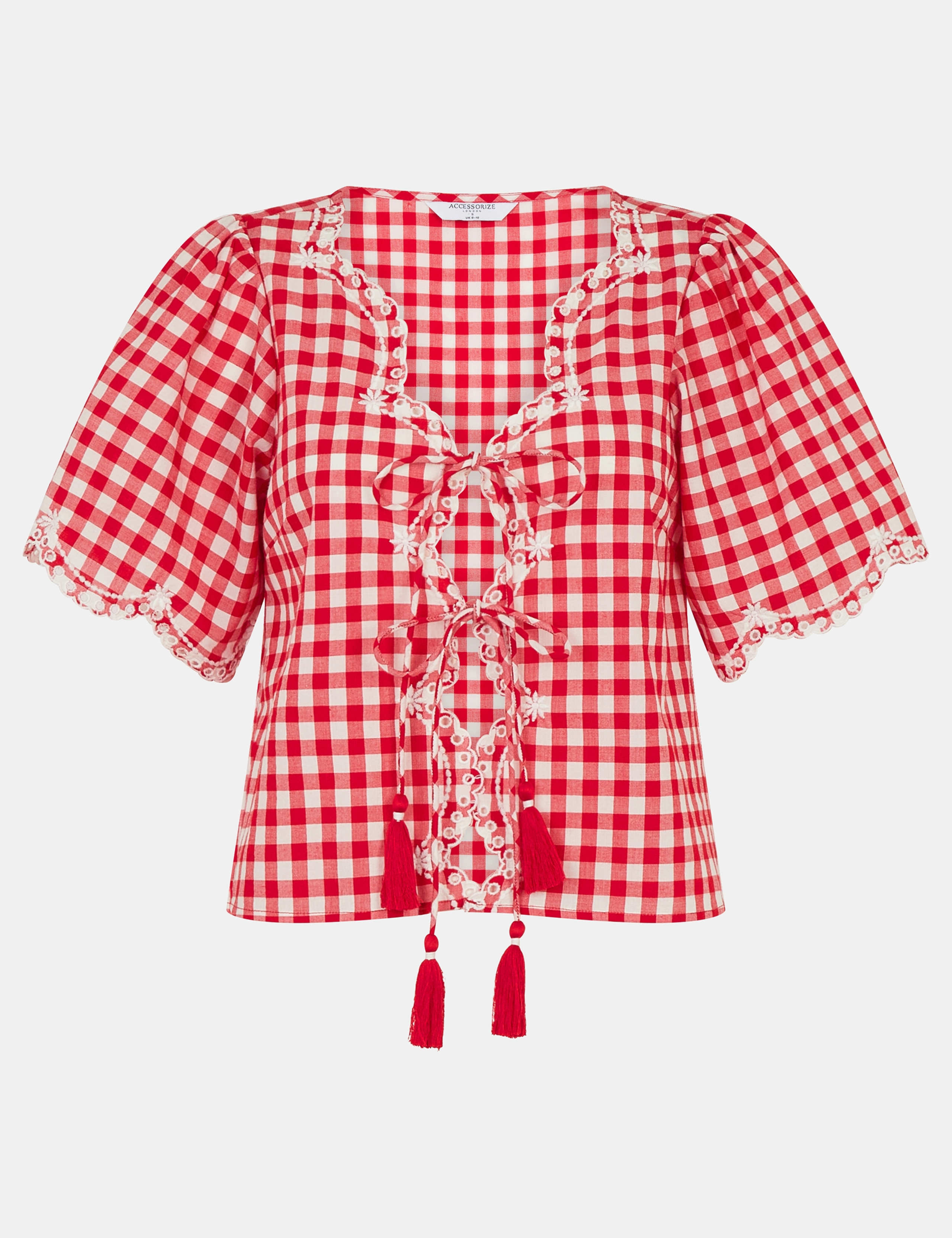 Pure Cotton Gingham Tie Front Blouse 2 of 4