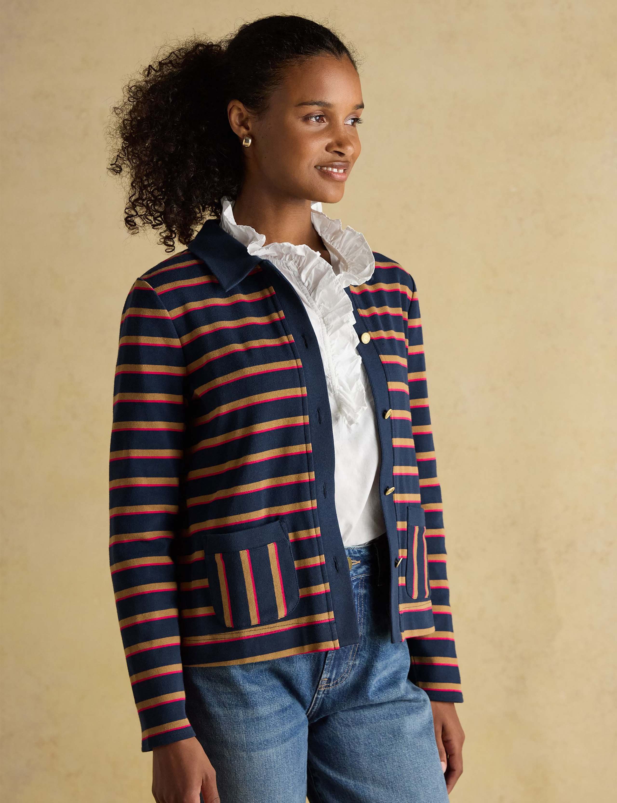 Pure Cotton Striped Collared Cardigan 3 of 8