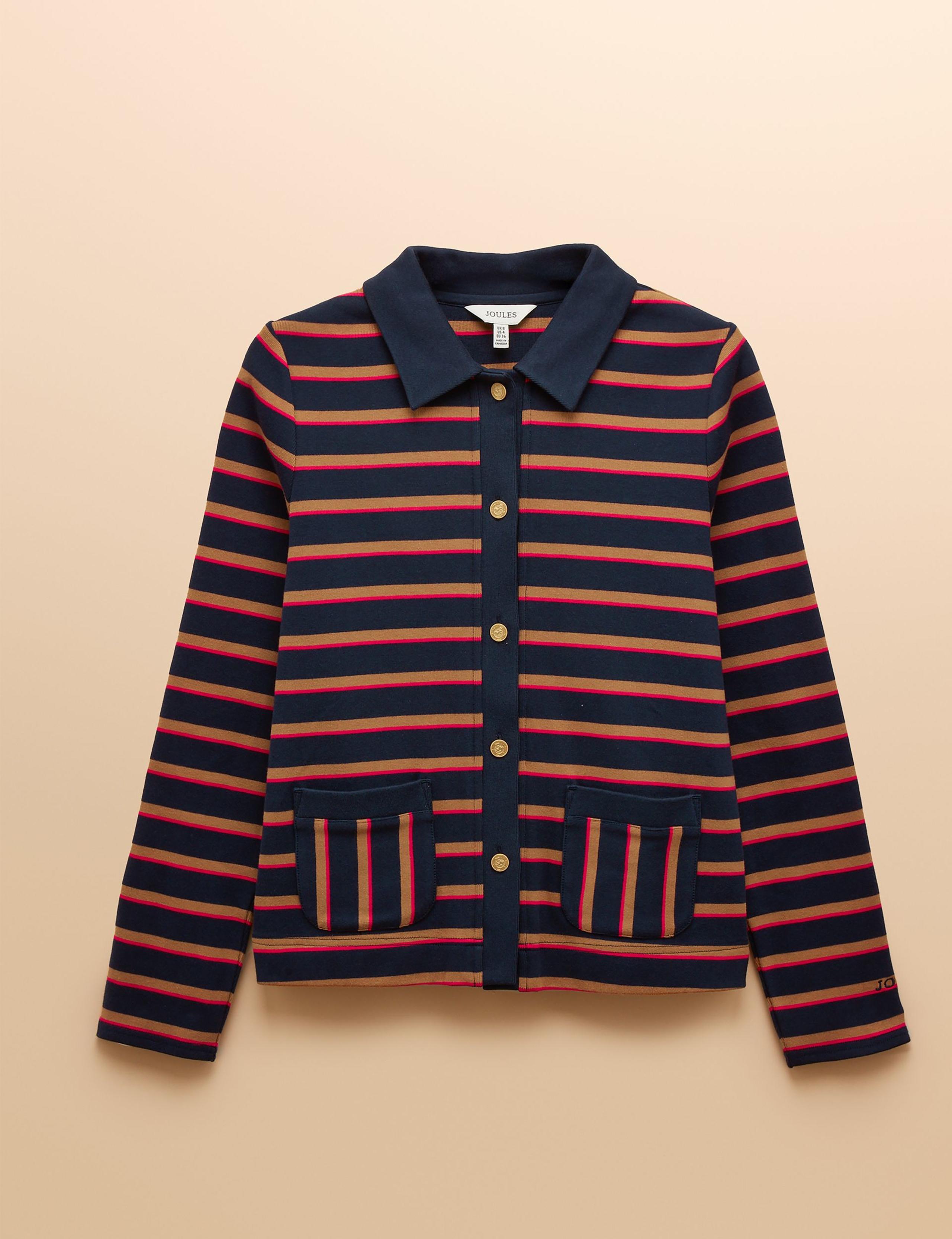 Pure Cotton Striped Collared Cardigan 2 of 8