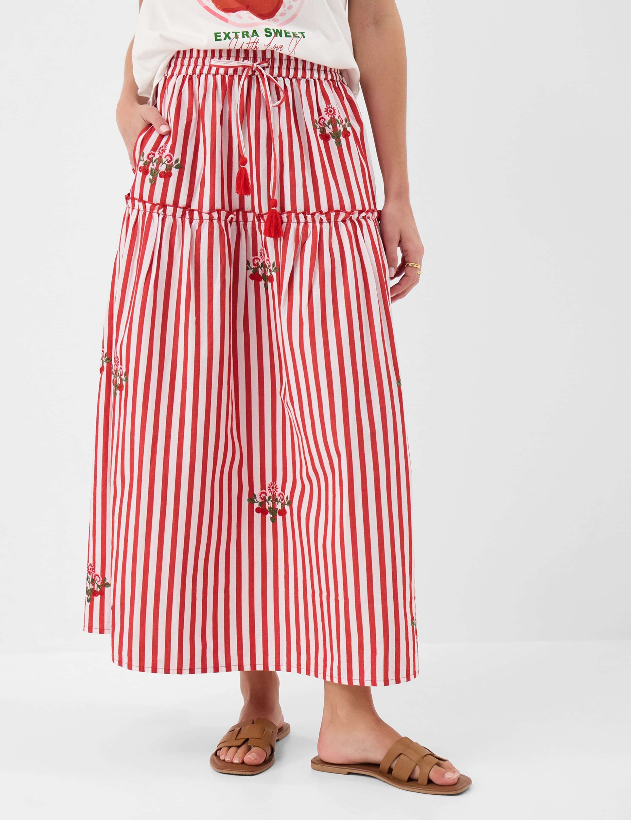 Pure Cotton Striped Embroidered Midi Skirt 3 of 5