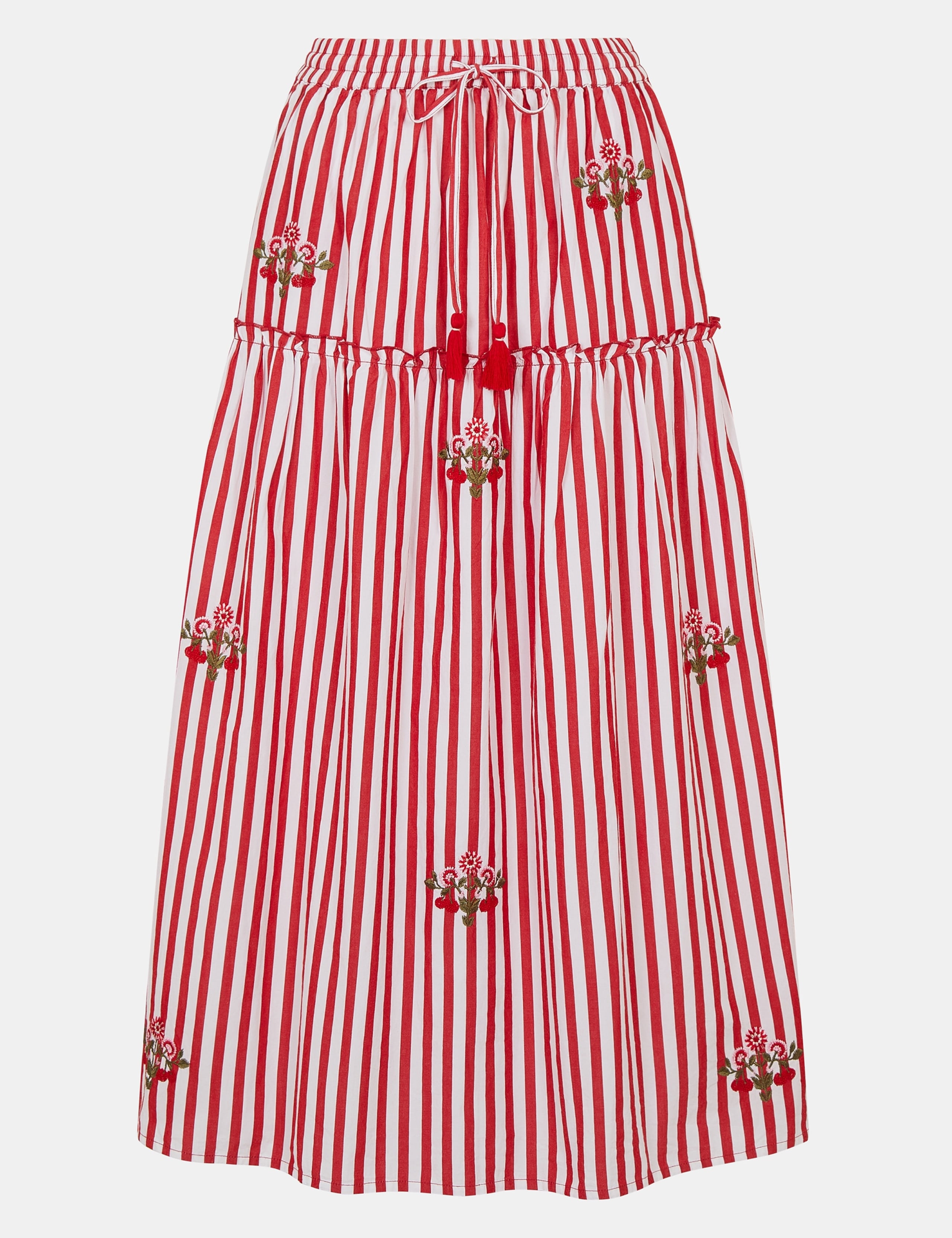 Pure Cotton Striped Embroidered Midi Skirt 2 of 5