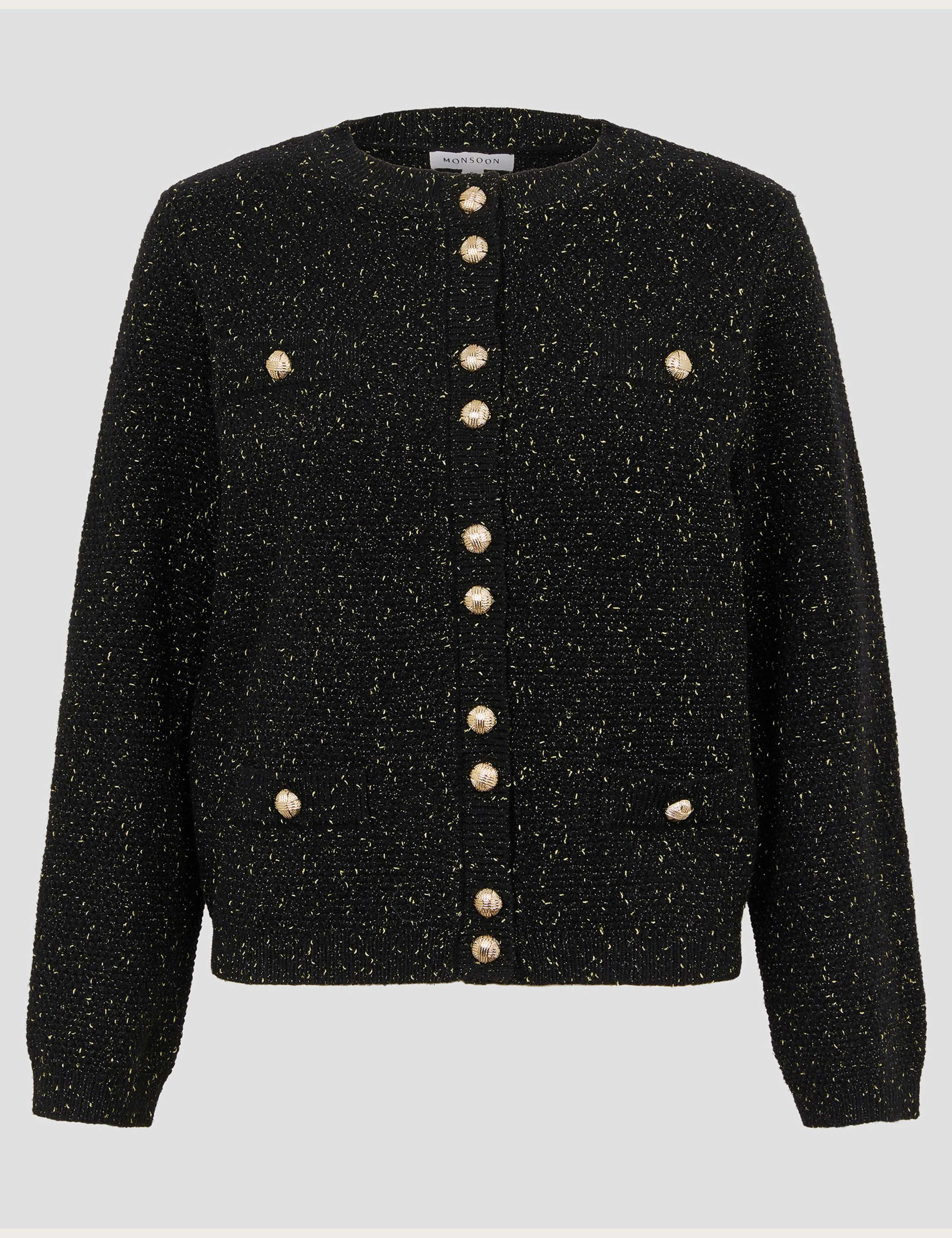 Sparkly Textured Crew Neck Cardigan 2 of 5