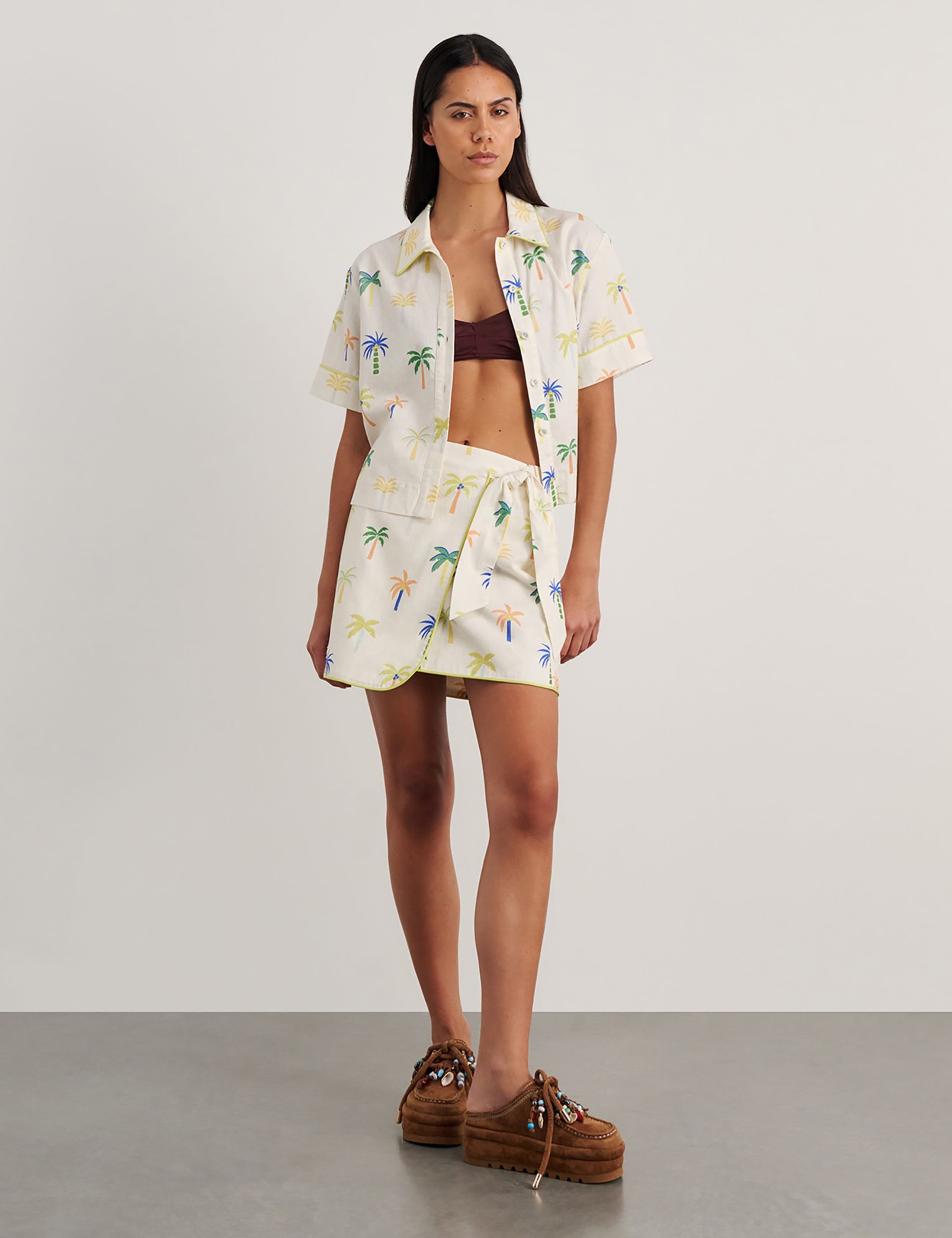 Linen Rich Palm Print Collared Shirt 2 of 6