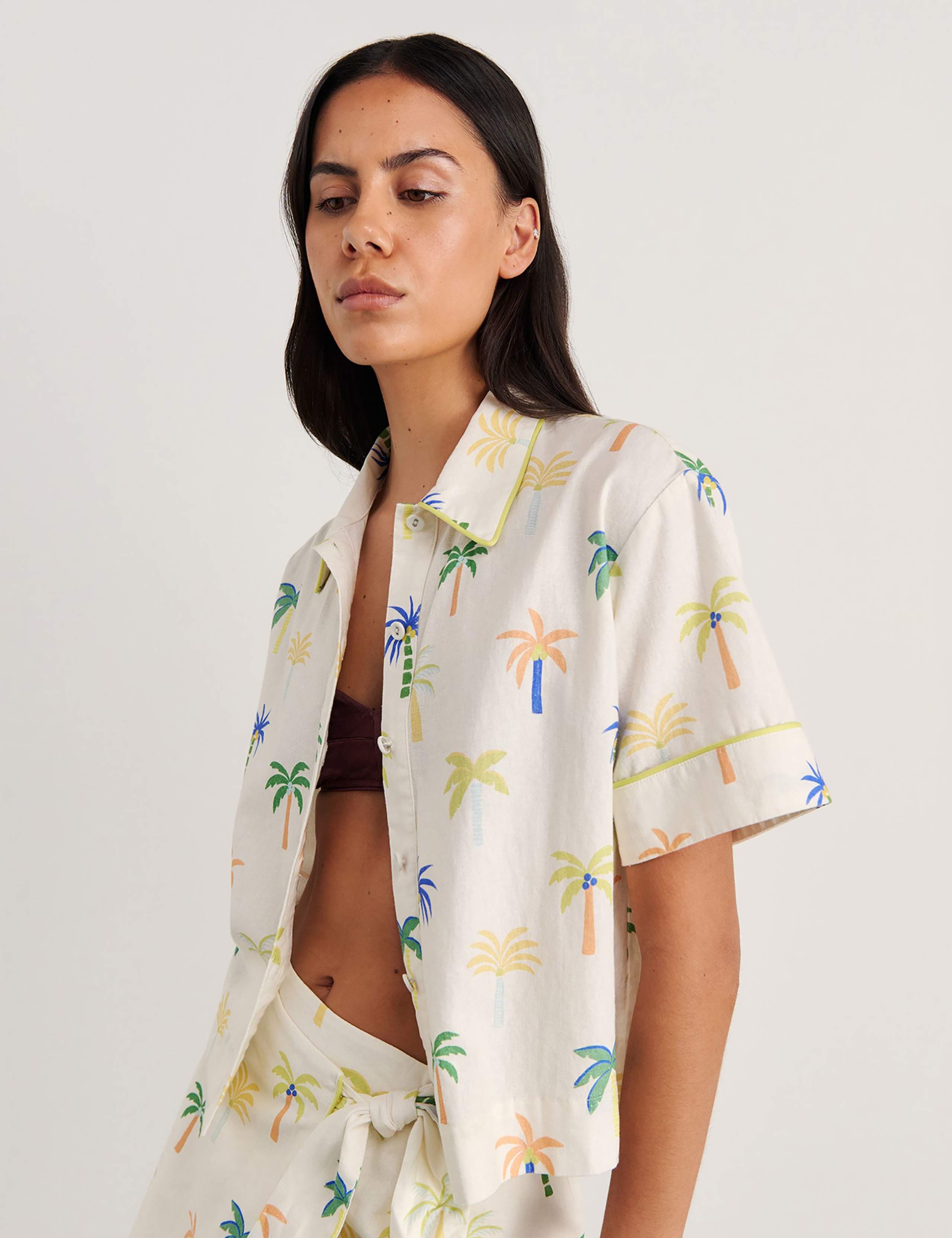 Linen Rich Palm Print Collared Shirt 5 of 6