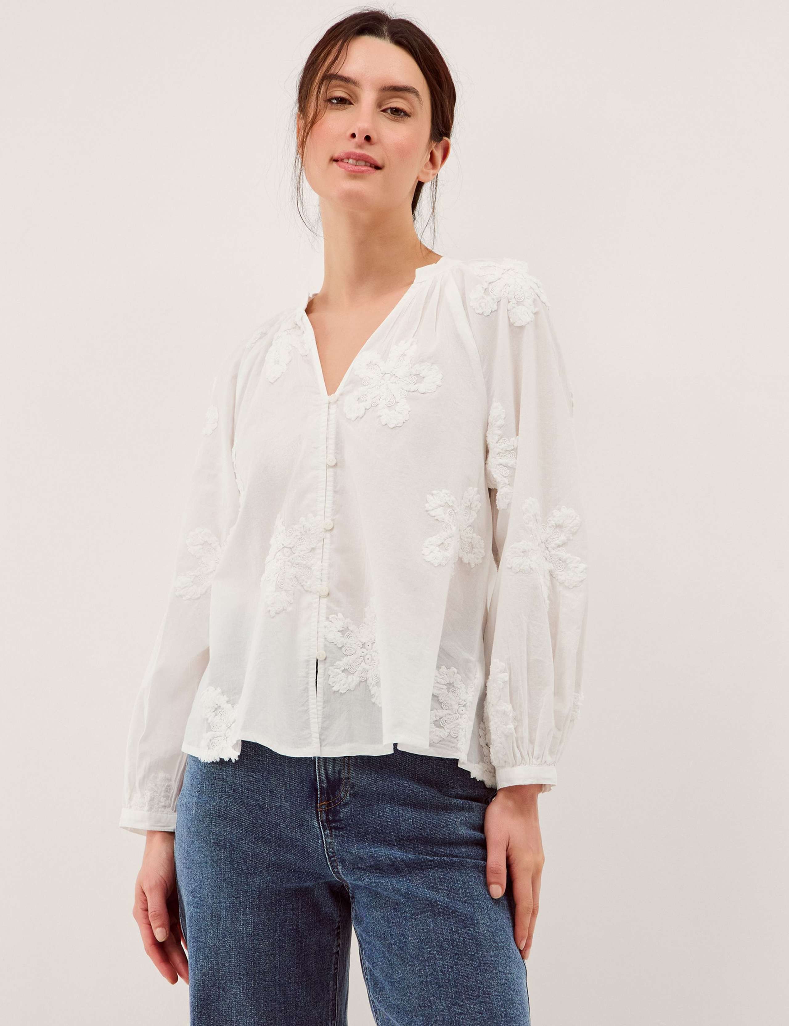 Pure Cotton Floral Applique Shirt 1 of 5