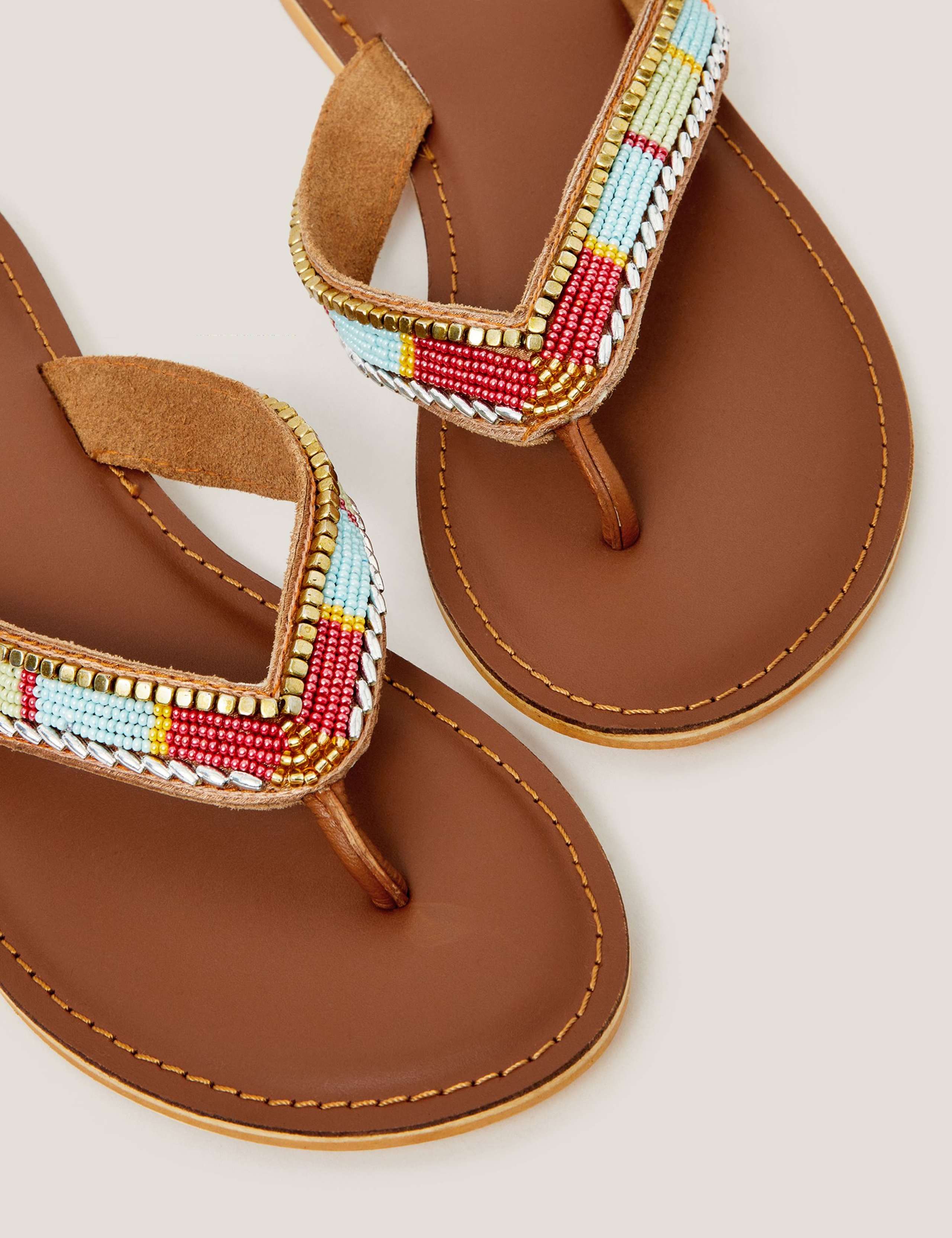 Leather Beaded Flat Flip Flops 3 of 3