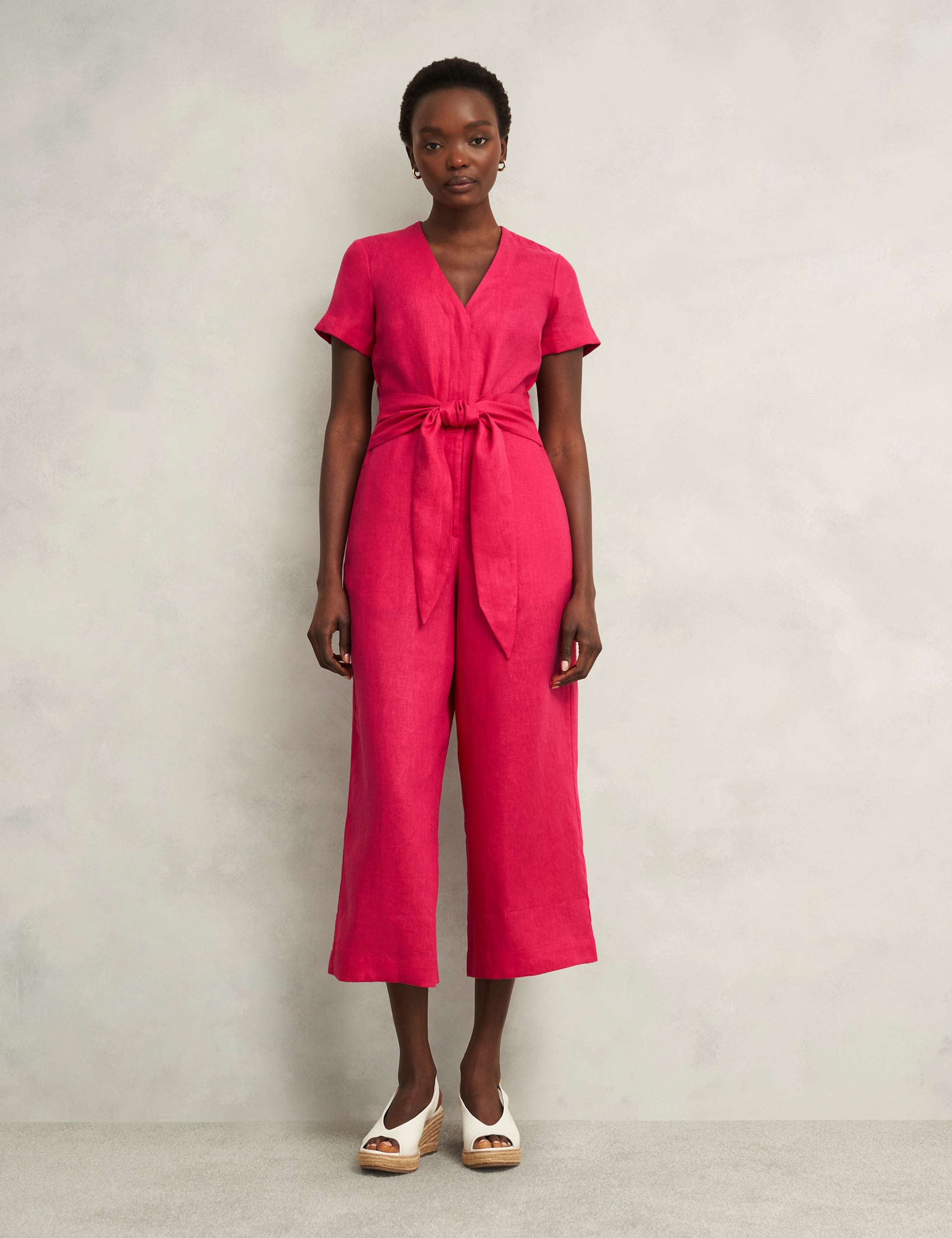 Pure Linen Belted Cropped Wide Leg Jumpsuit 3 of 6