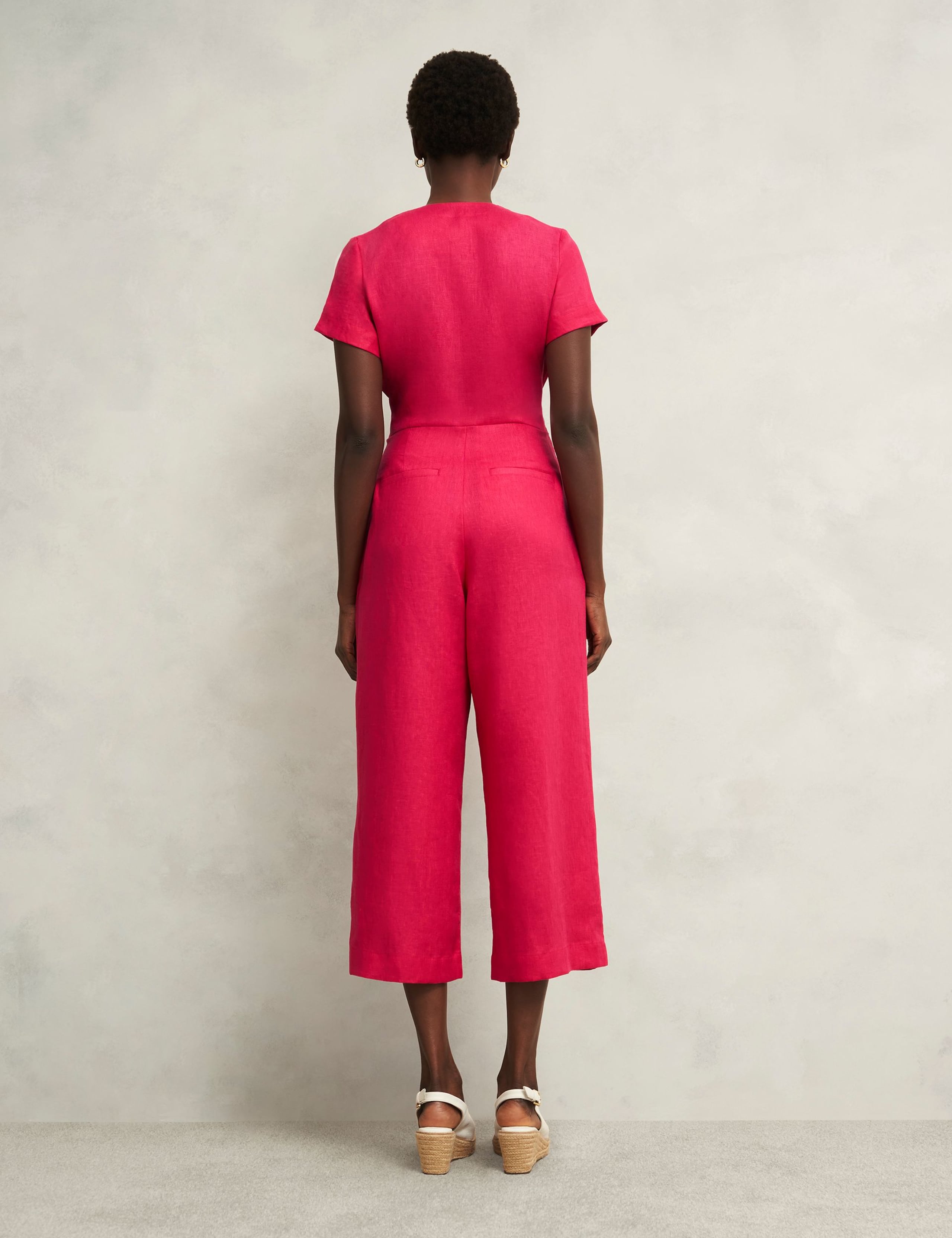 Pure Linen Belted Cropped Wide Leg Jumpsuit 4 of 6