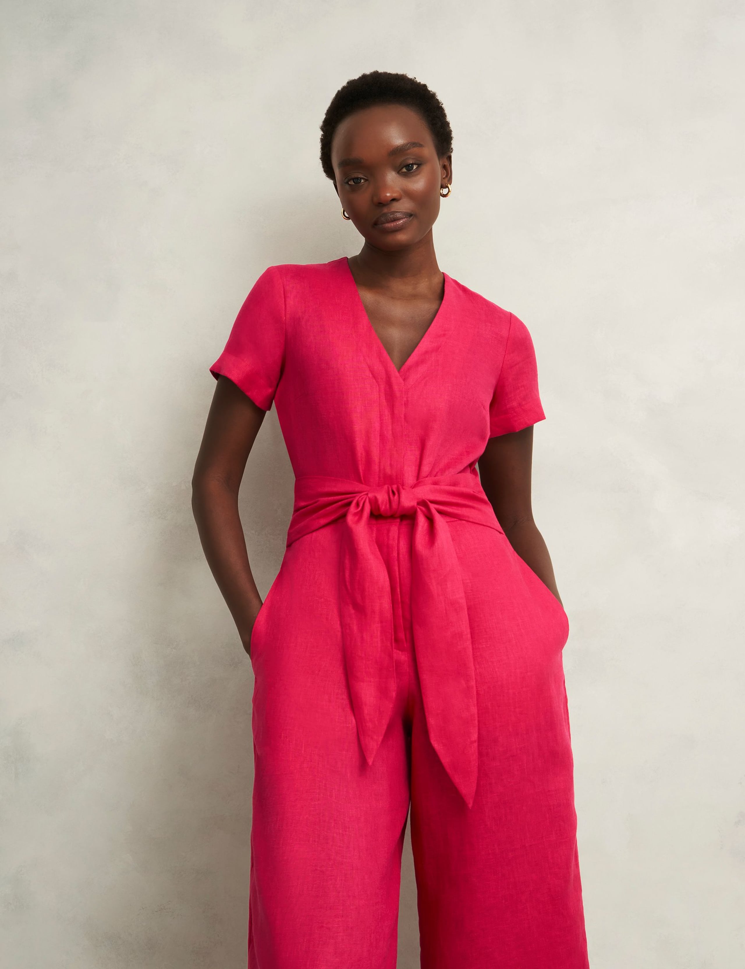 Pure Linen Belted Cropped Wide Leg Jumpsuit 5 of 6