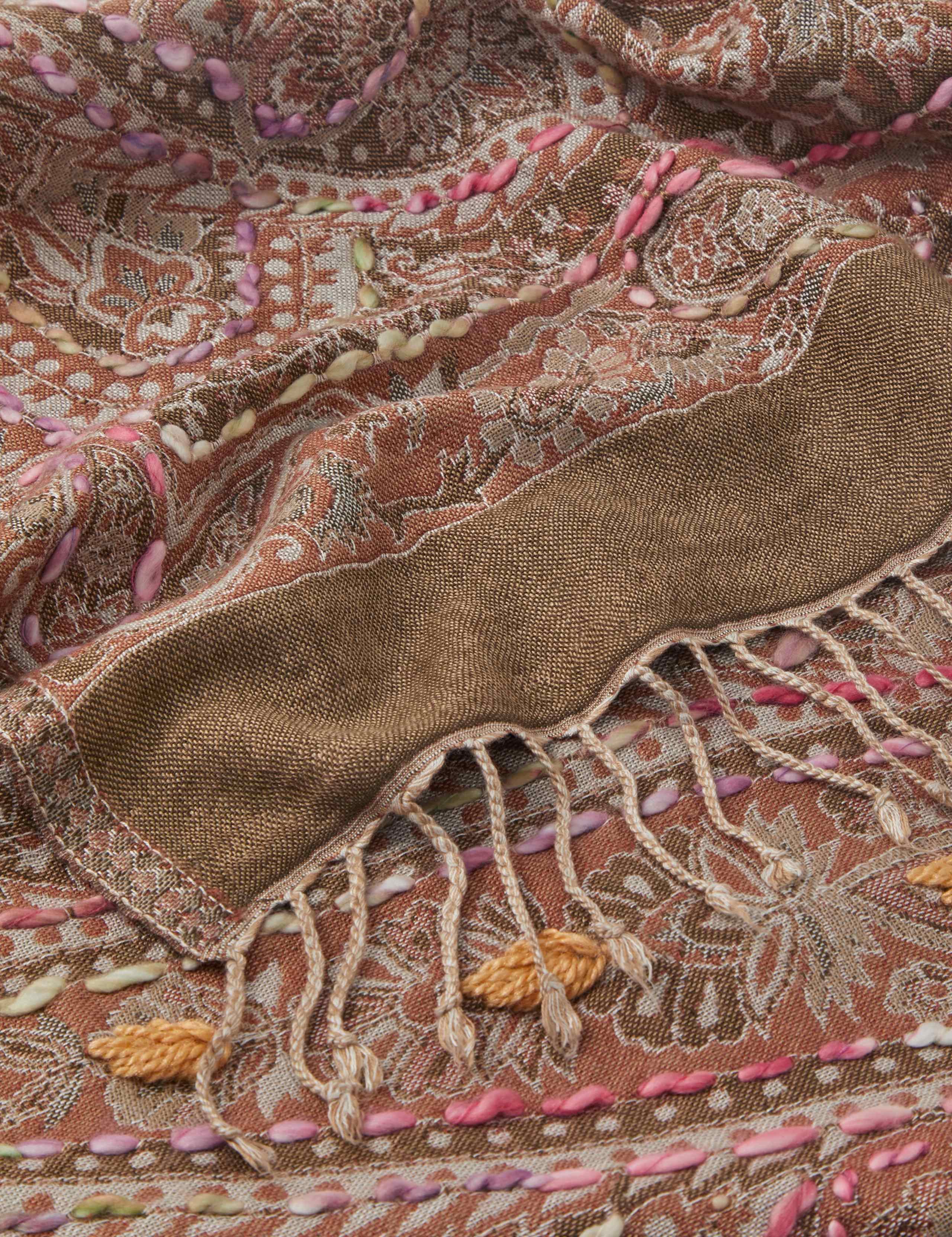 Embroidered Paisley Tassel Scarf 3 of 3
