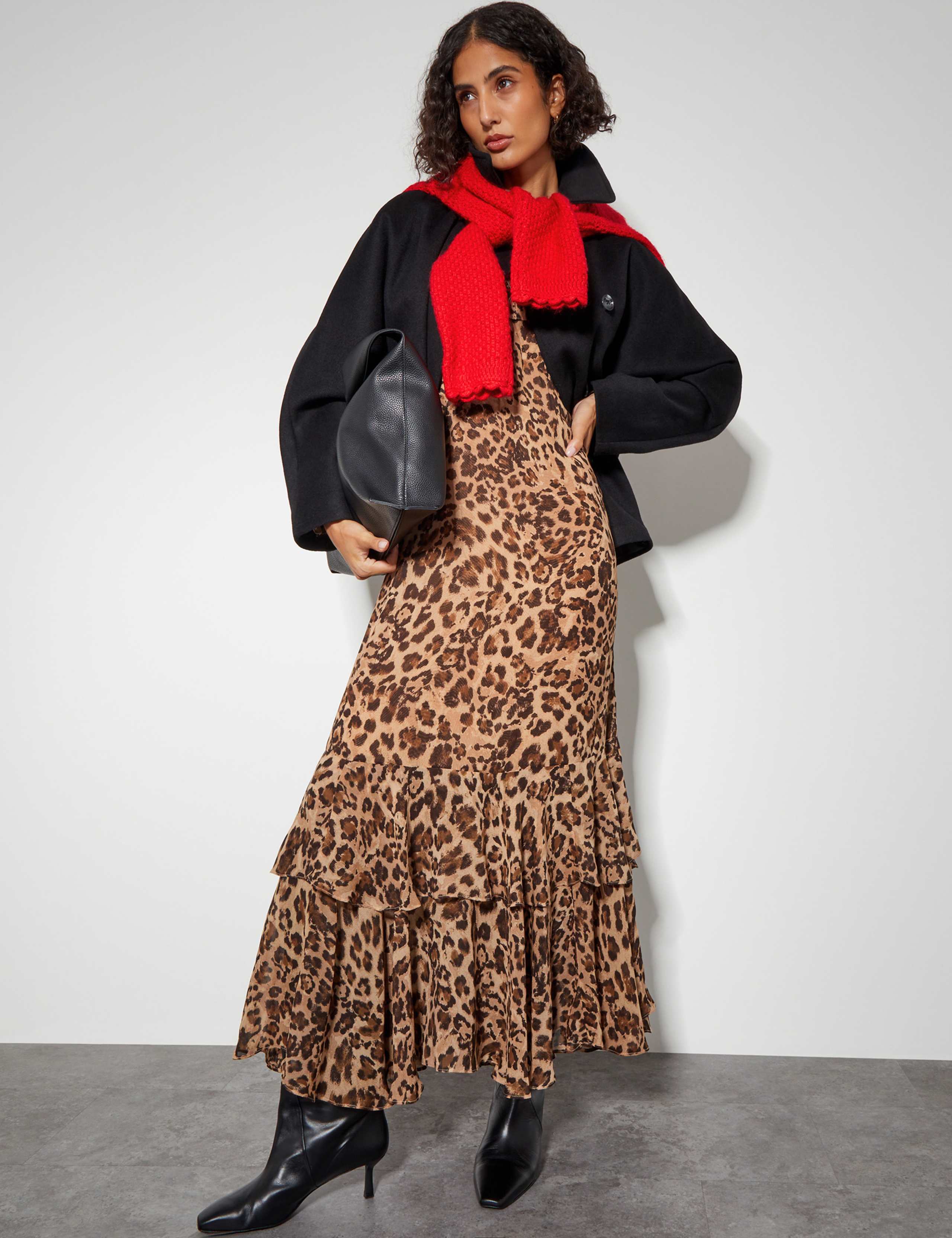 Animal Print V-Neck Ruffle Maxi Tea Dress 2 of 5