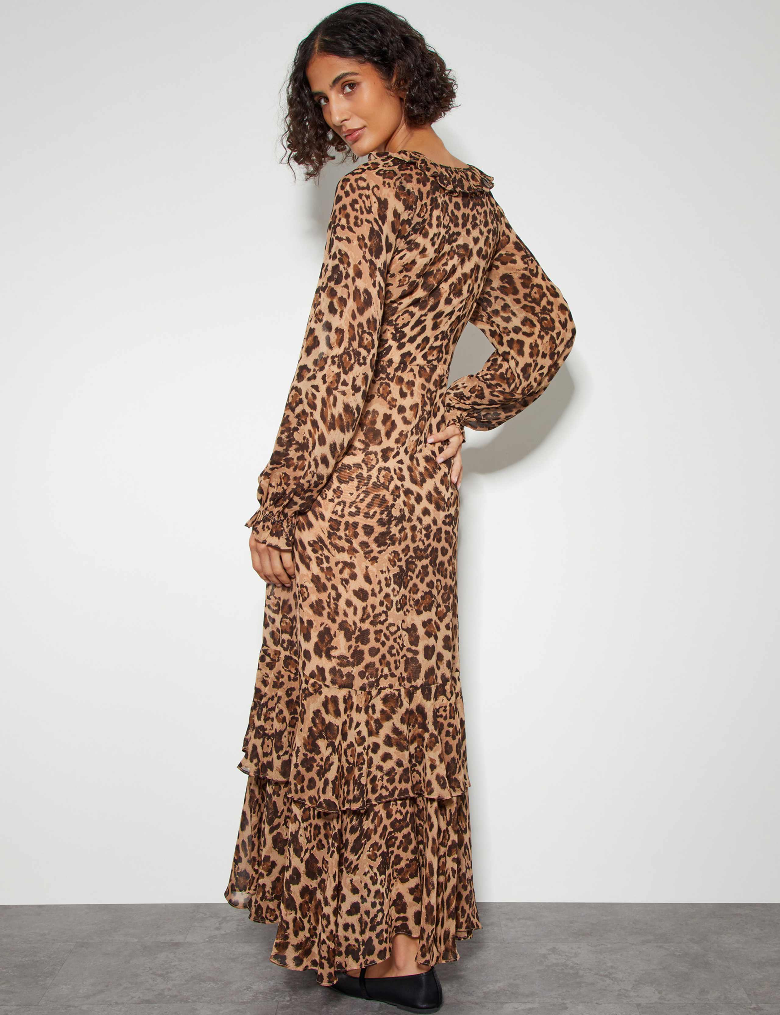 Animal Print V-Neck Ruffle Maxi Tea Dress 3 of 5