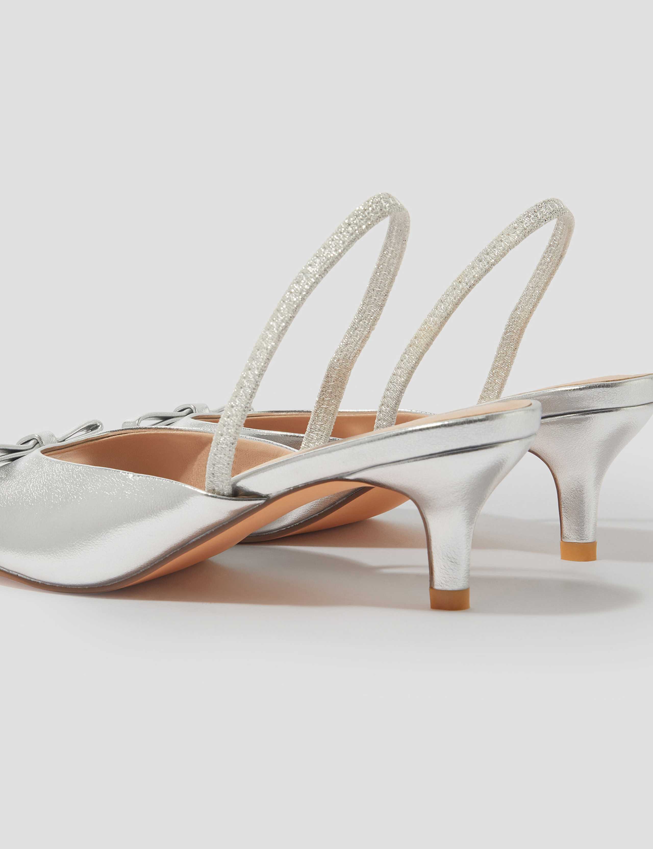 Metallic Bow Kitten Heel Slingback Shoes 2 of 4