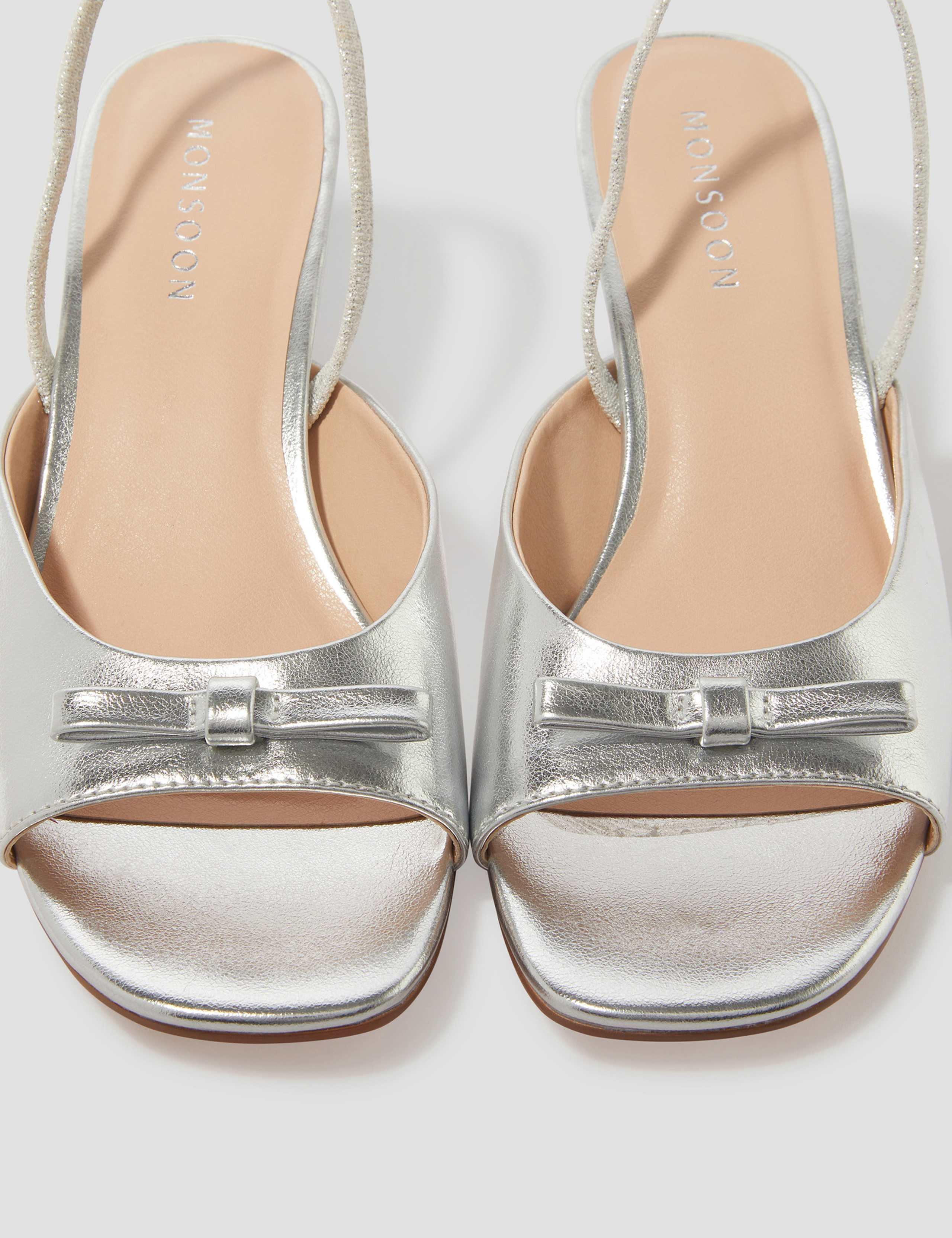 Metallic Bow Kitten Heel Slingback Shoes 3 of 4