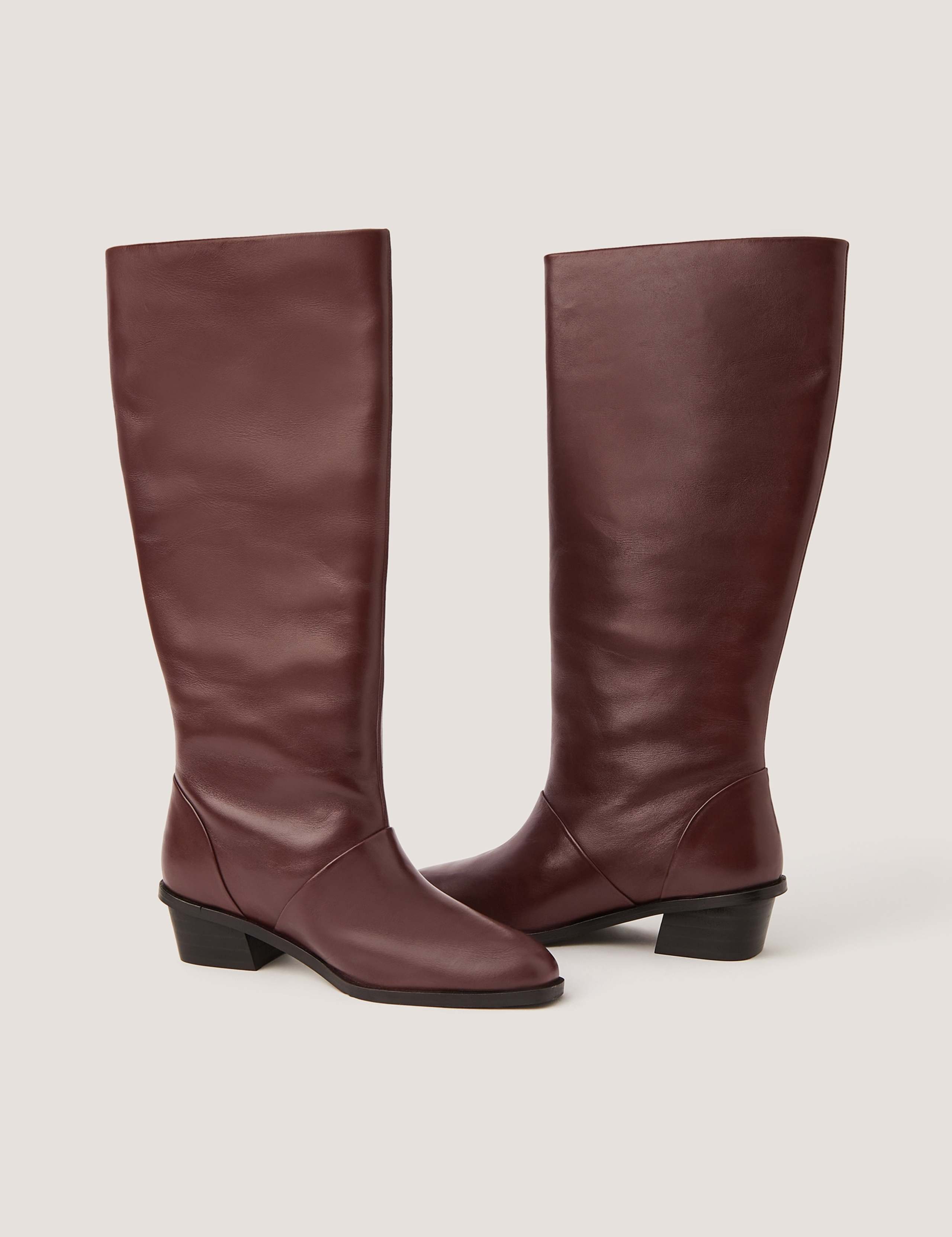 Leather Block Heel Knee High Boots 2 of 3