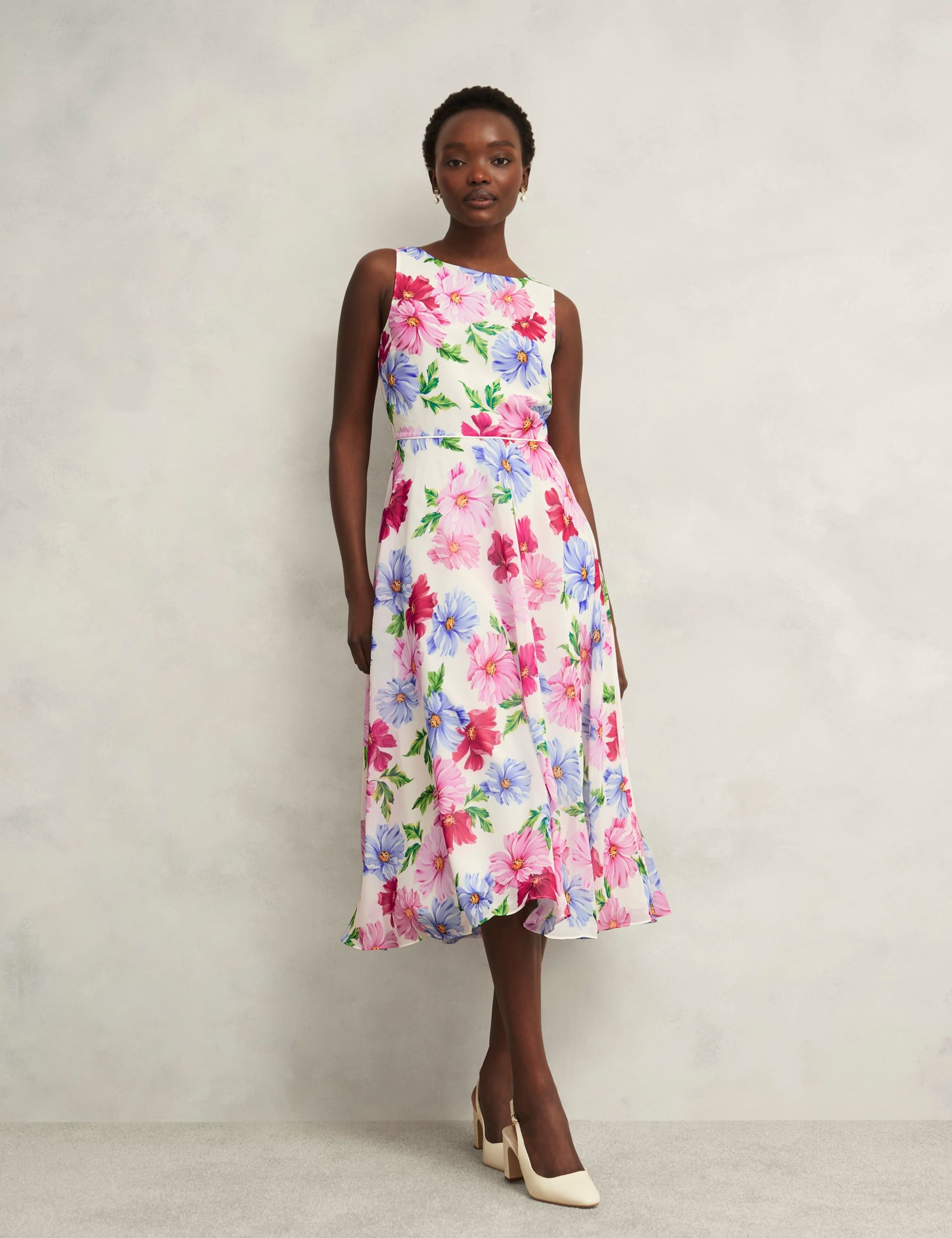 Floral Slash Neck Midi Skater Dress 3 of 8