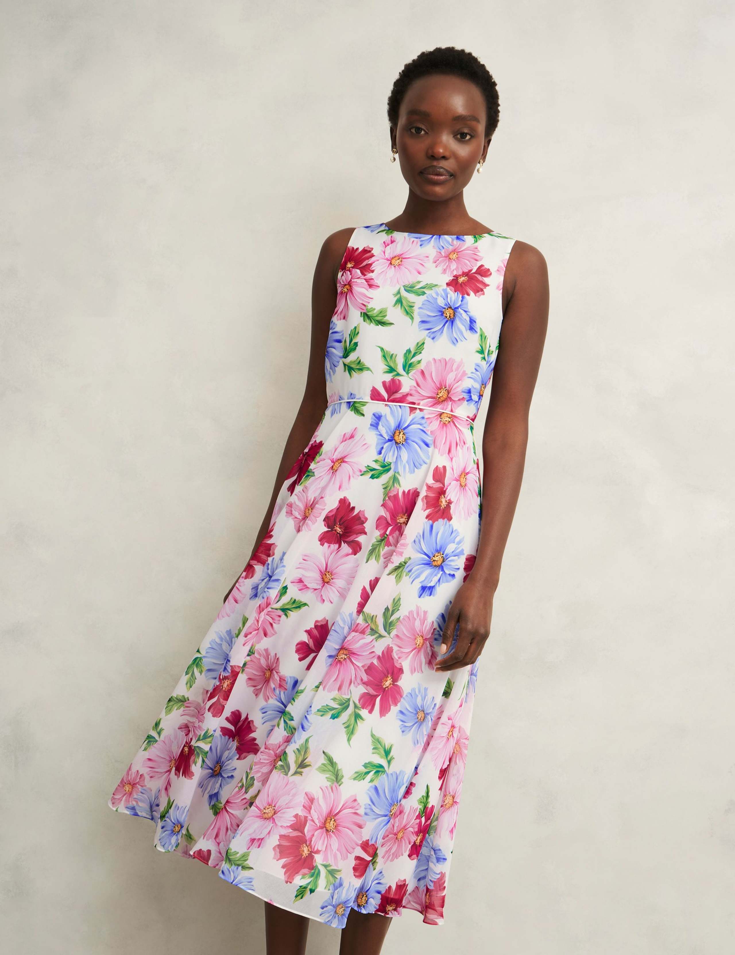 Floral Slash Neck Midi Skater Dress 4 of 8