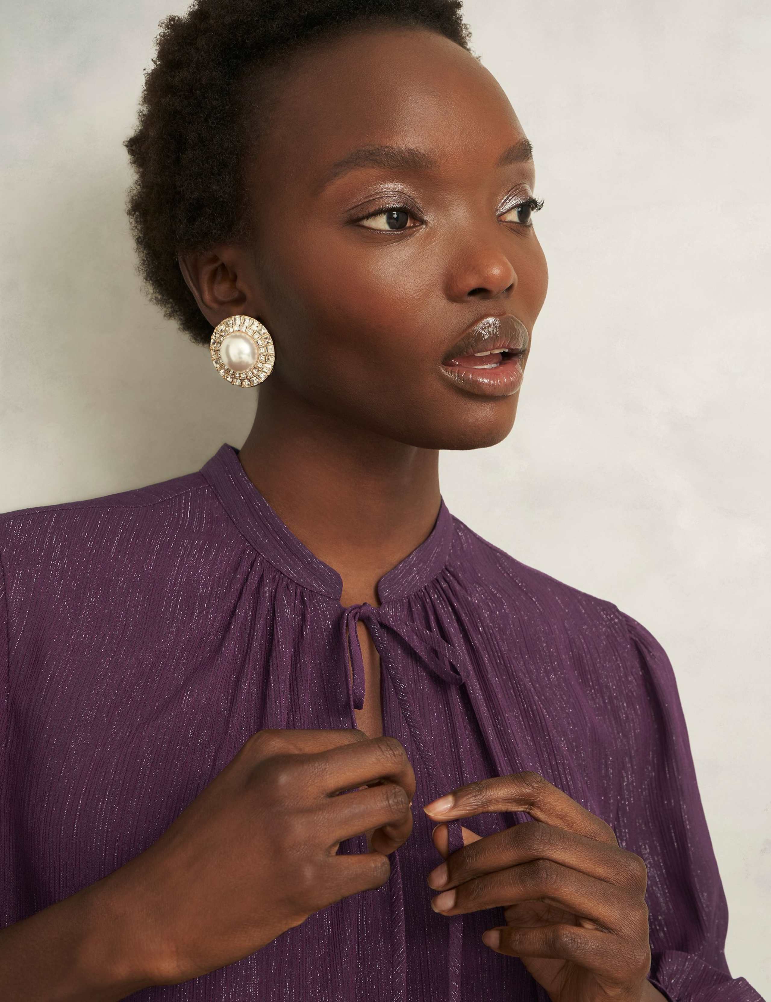 Textured Sparkly Tie Neck Relaxed Top 3 of 6