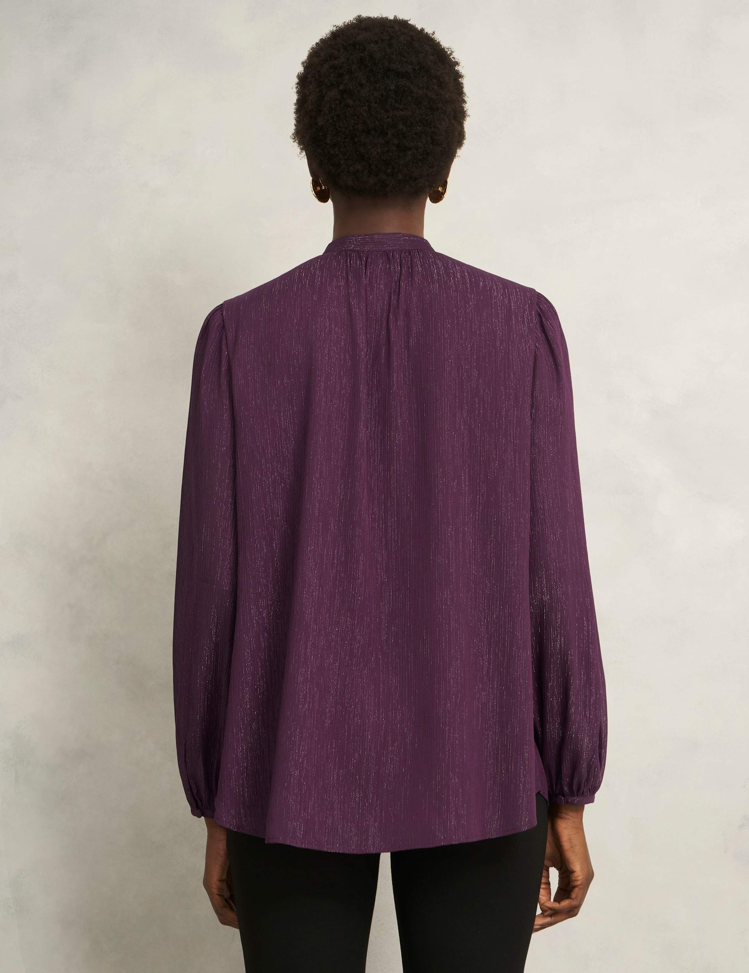 Textured Sparkly Tie Neck Relaxed Top 4 of 6
