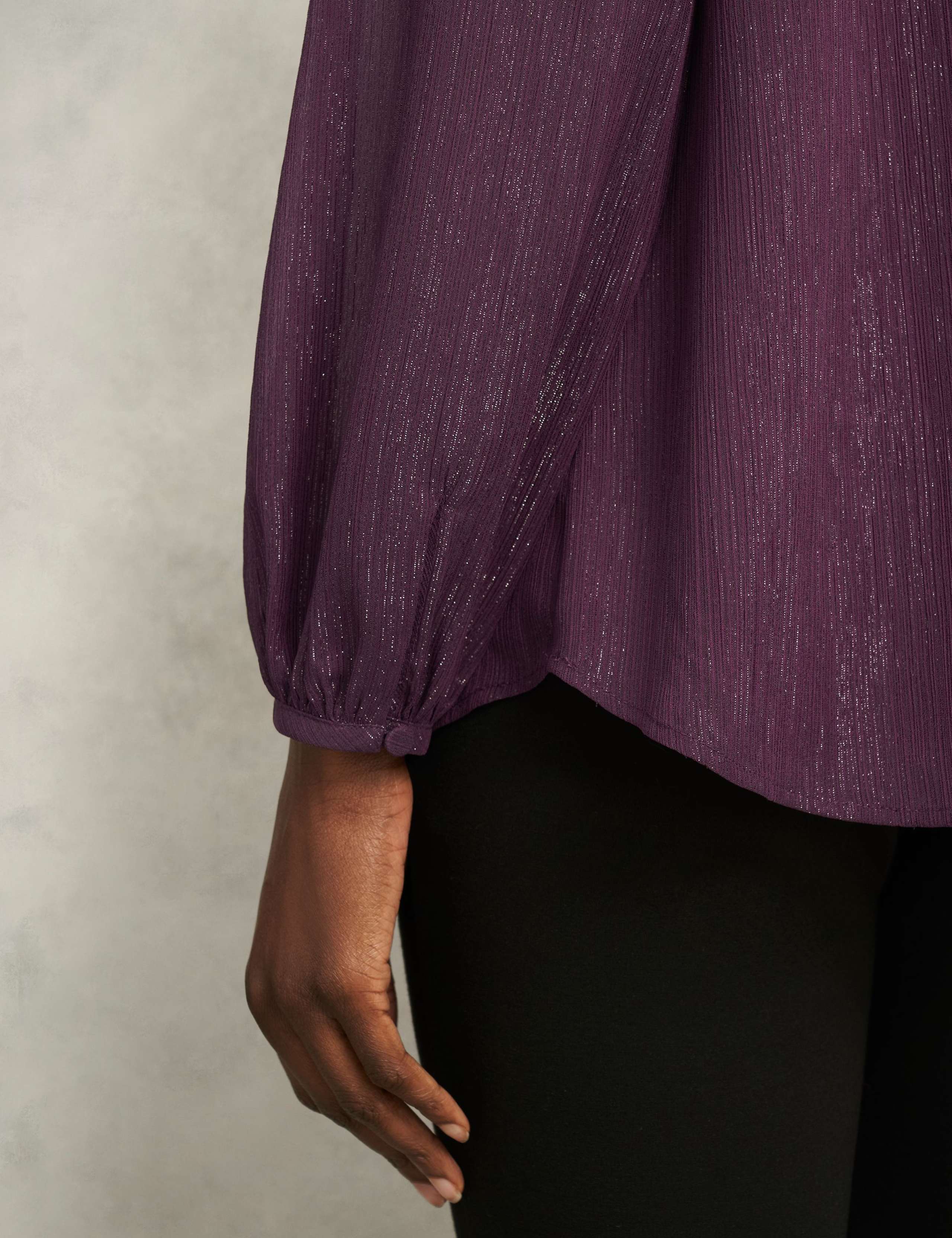 Textured Sparkly Tie Neck Relaxed Top 5 of 6