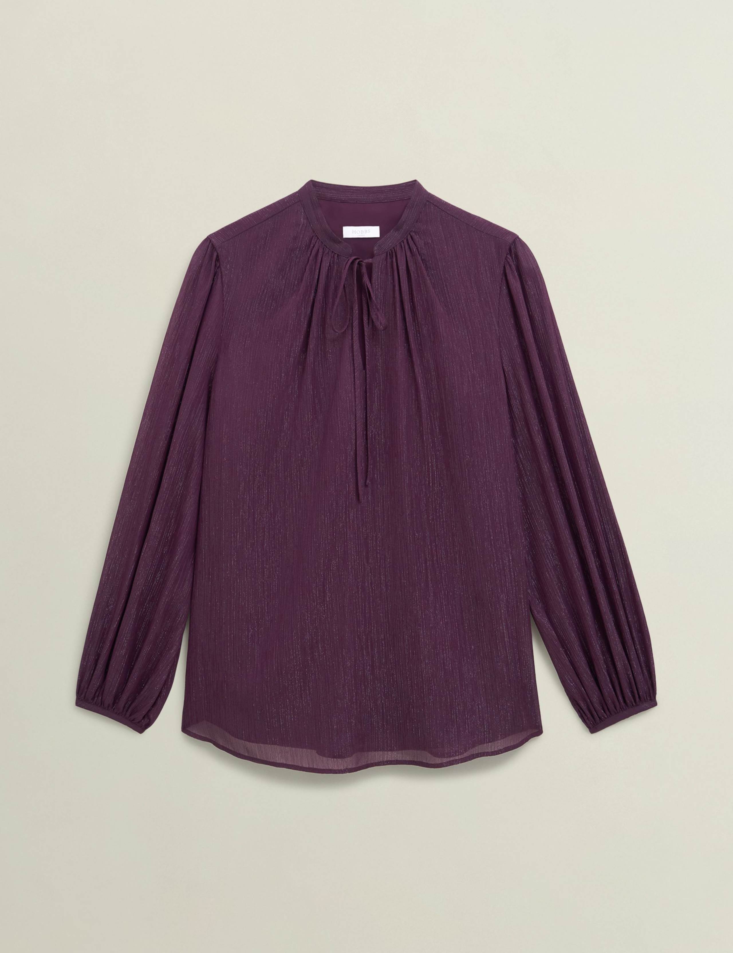 Textured Sparkly Tie Neck Relaxed Top 2 of 6