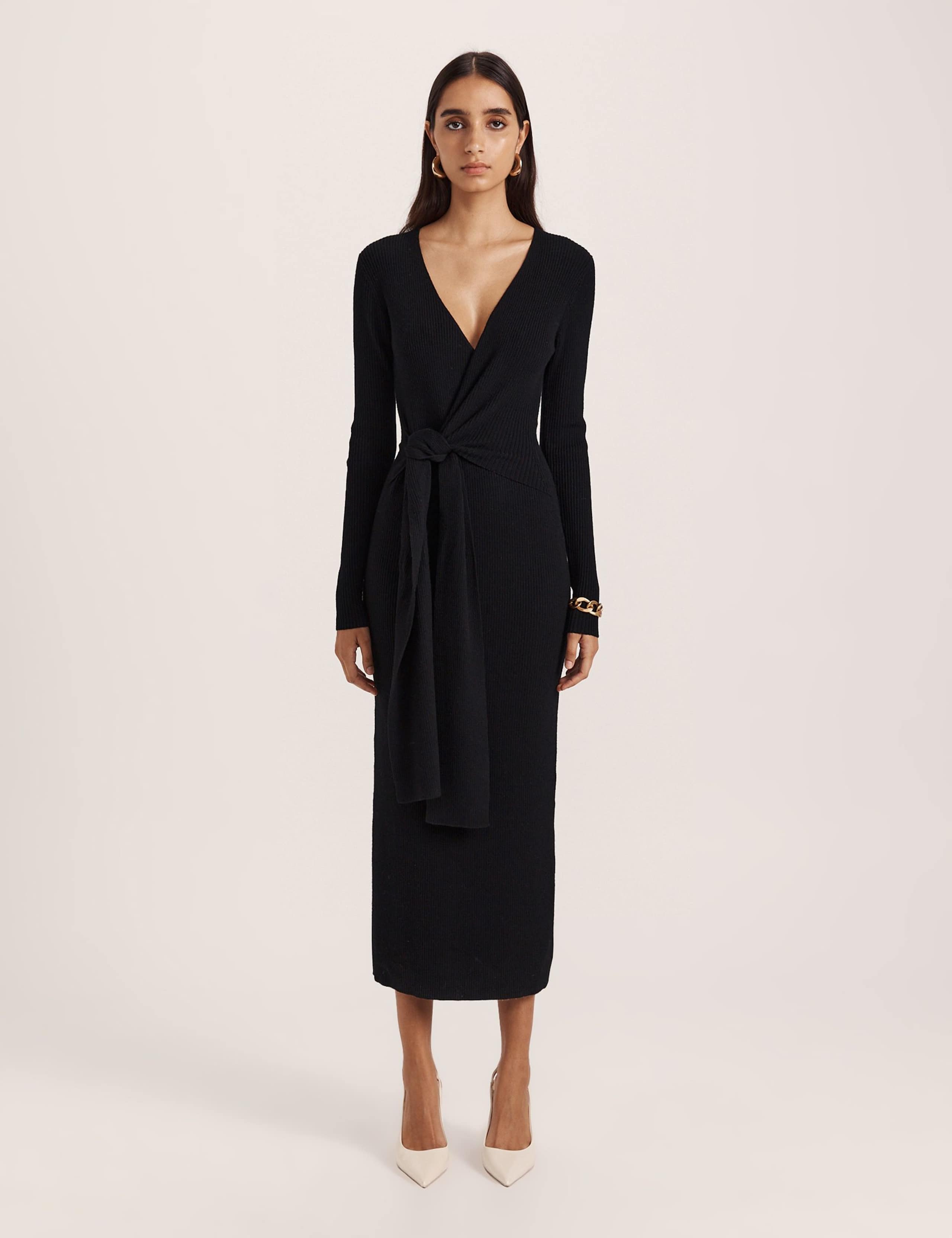 Wool Rich Knitted V-Neck Midi Wrap Dress 1 of 3